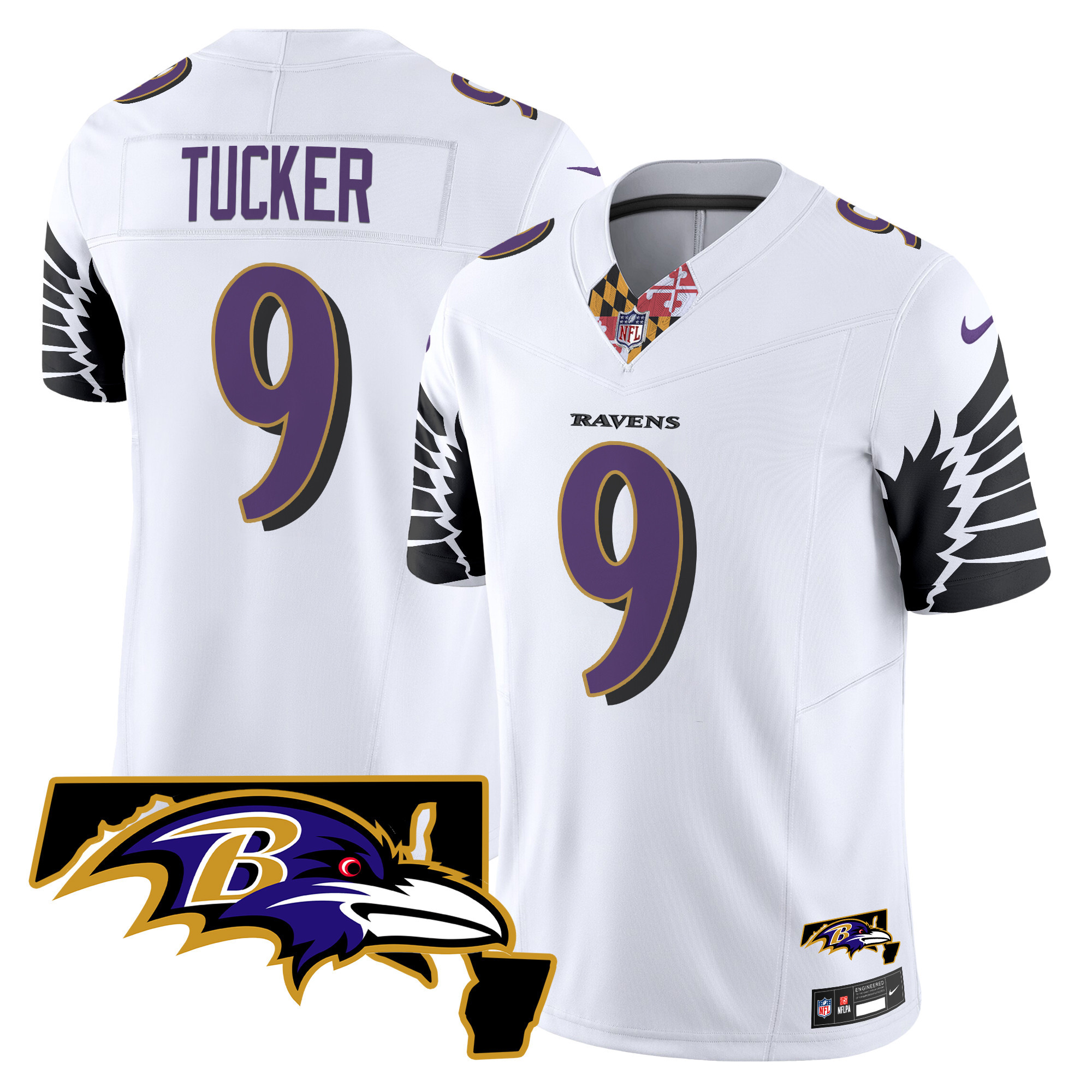Justin Tucker Men's Baltimore Ravens Maryland Patch Vapor Limited White Jersey - All Stitched