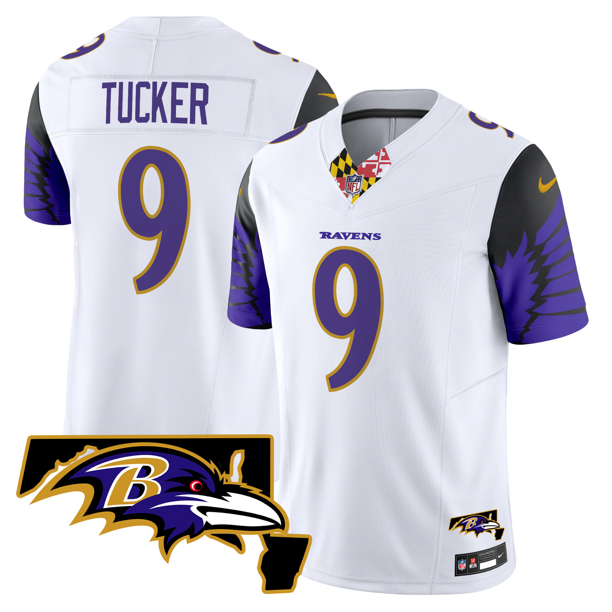 Justin Tucker Men's Baltimore Ravens Maryland Patch Vapor Limited White Jersey - All Stitched
