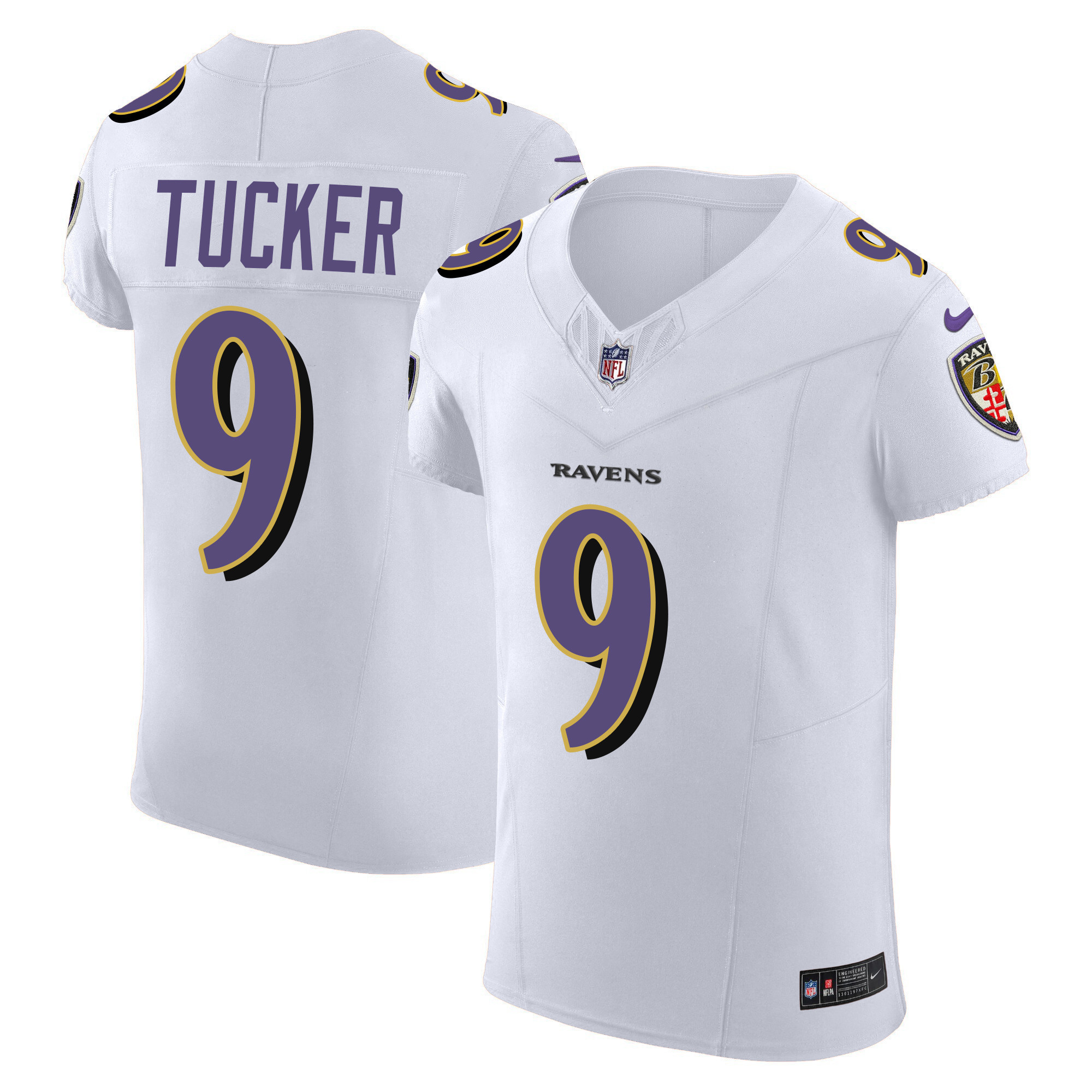 Justin Tucker Men's Baltimore Ravens Vapor Elite White Jersey - All Stitched