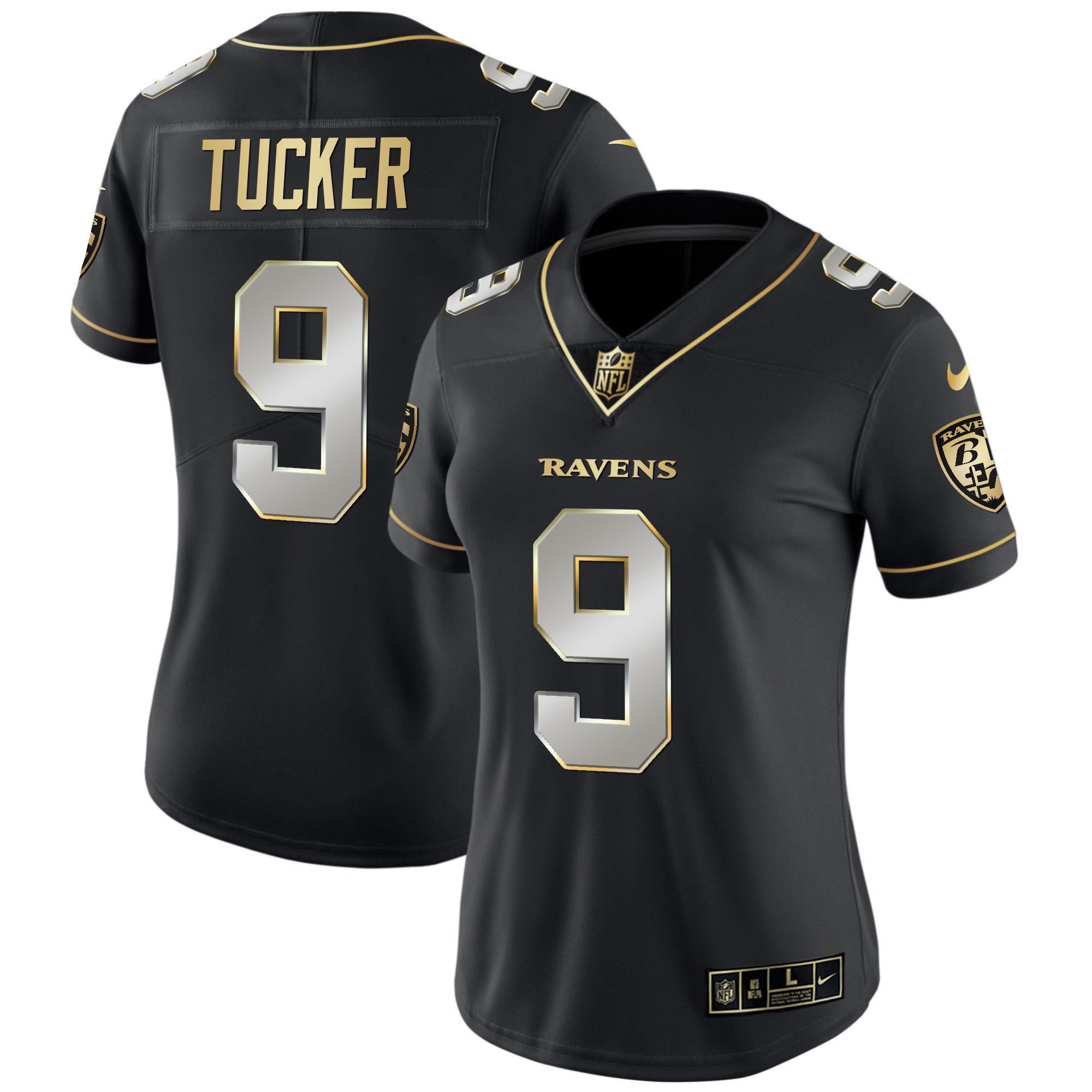 Justin Tucker Women's Baltimore Ravens Gold Vapor Black Limited Jersey - All Stitched