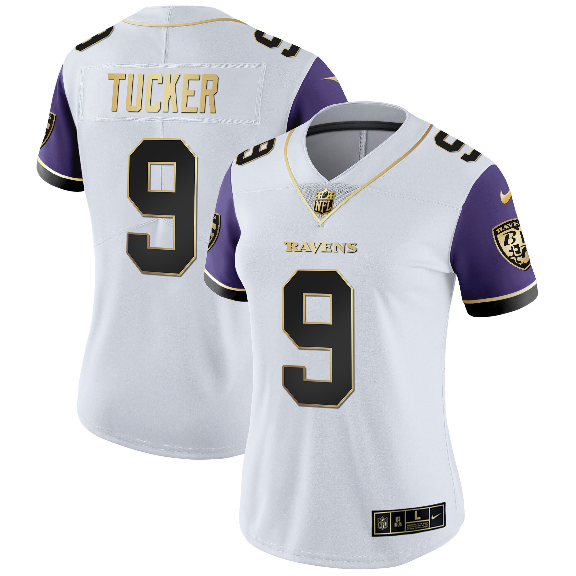 Justin Tucker Women's Baltimore Ravens Gold Vapor Color Sleeve Jersey - All Stitched