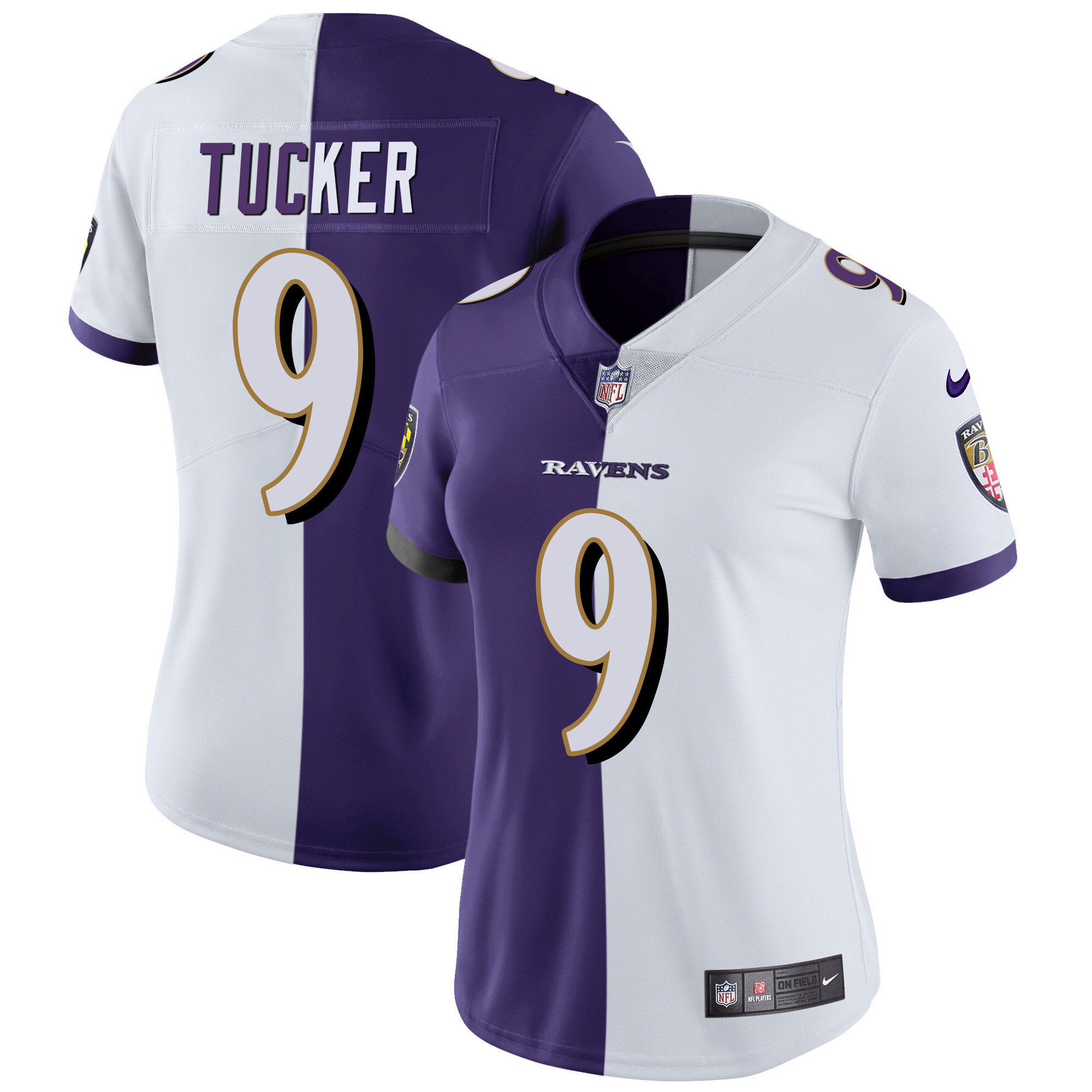 Justin Tucker Women's Baltimore Ravens Gold Vapor Split Jersey - All Stitched