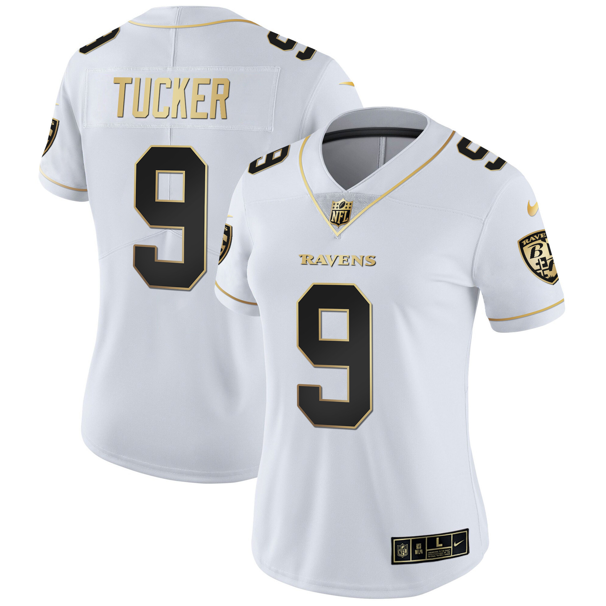Justin Tucker Women's Baltimore Ravens Gold Vapor White Gold Jersey - All Stitched