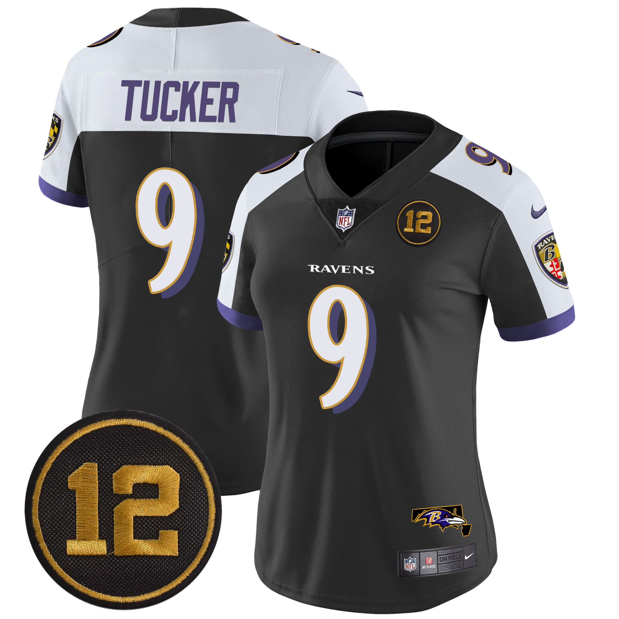 Justin Tucker Women's Baltimore Ravens Jacoby Jones Patch Vapor Limited Black Alternate Jersey - All Stitched