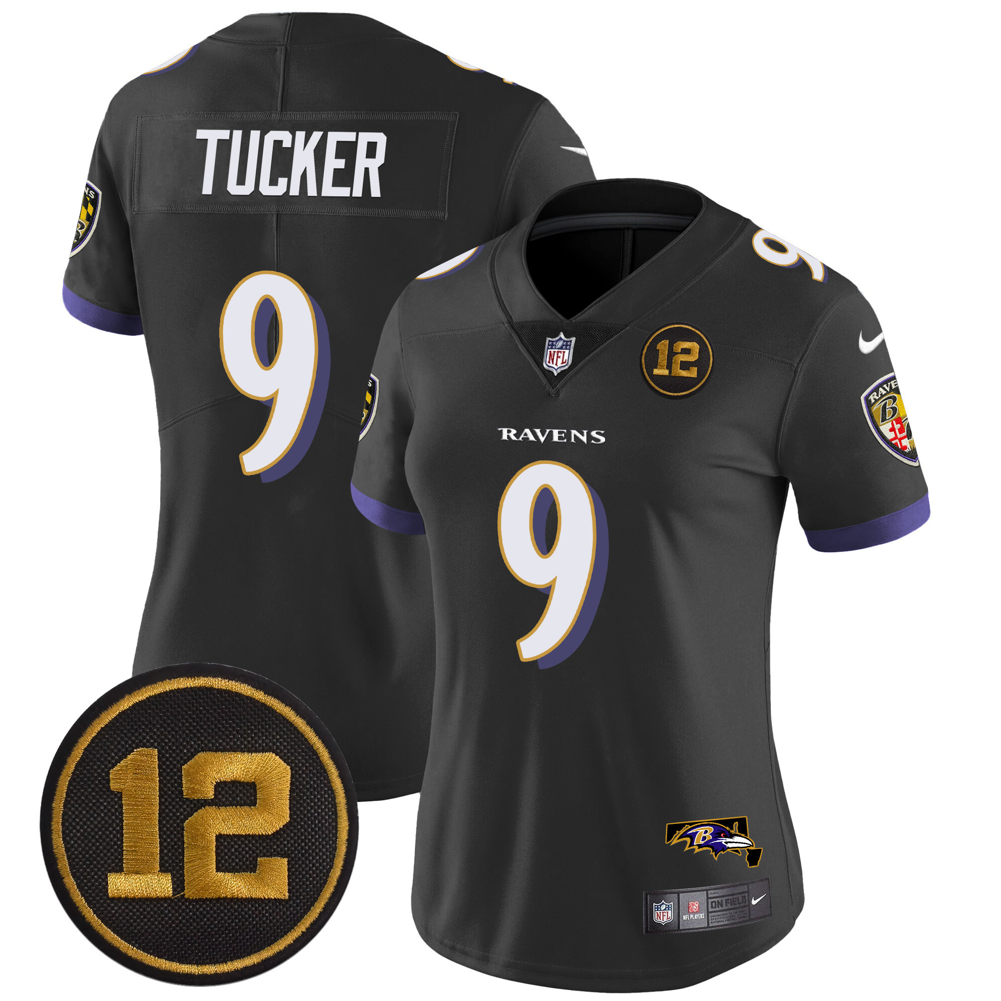 Justin Tucker Women's Baltimore Ravens Jacoby Jones Patch Vapor Limited Black Jersey - All Stitched