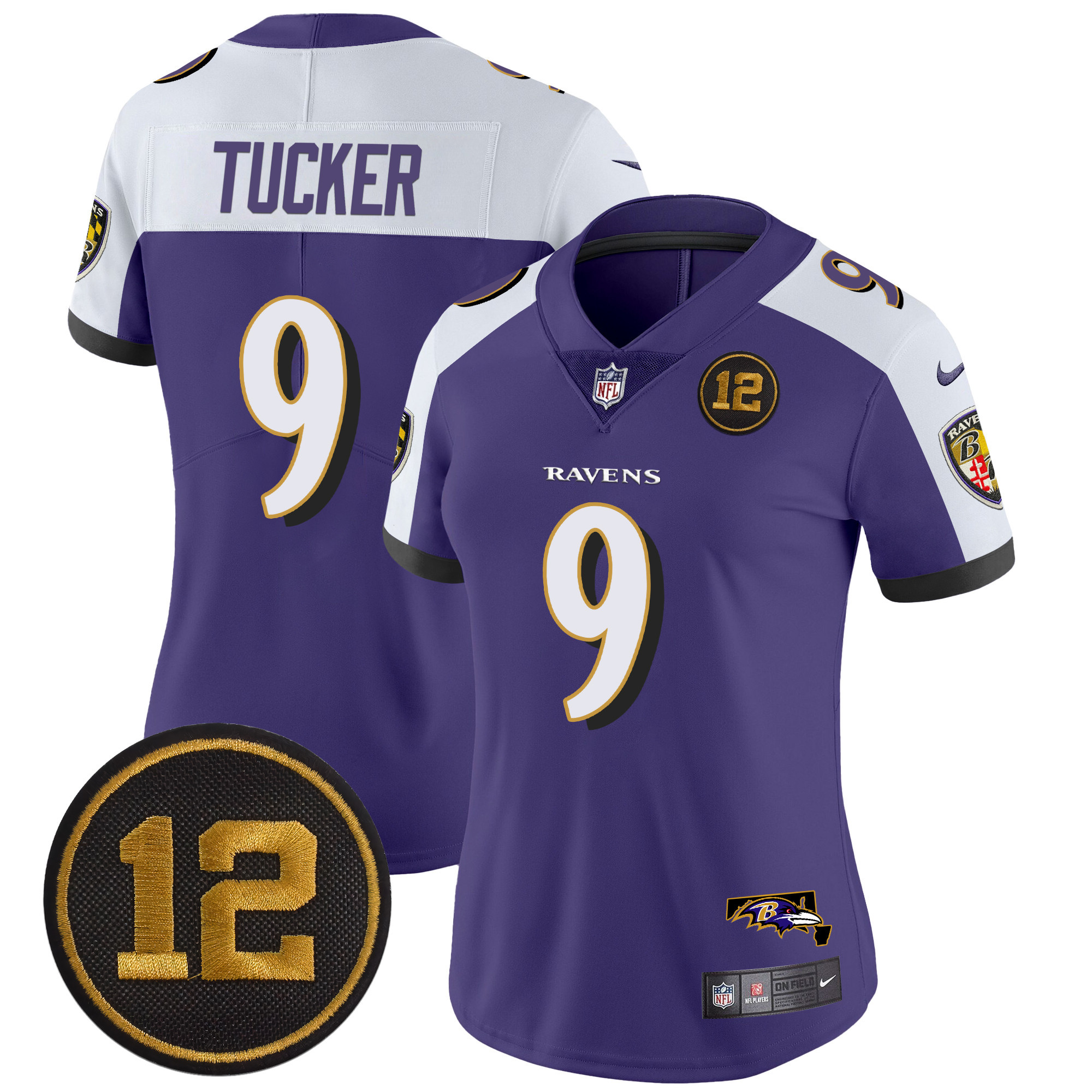 Justin Tucker Women's Baltimore Ravens Jacoby Jones Patch Vapor Limited Purple Alternate Jersey - All Stitched