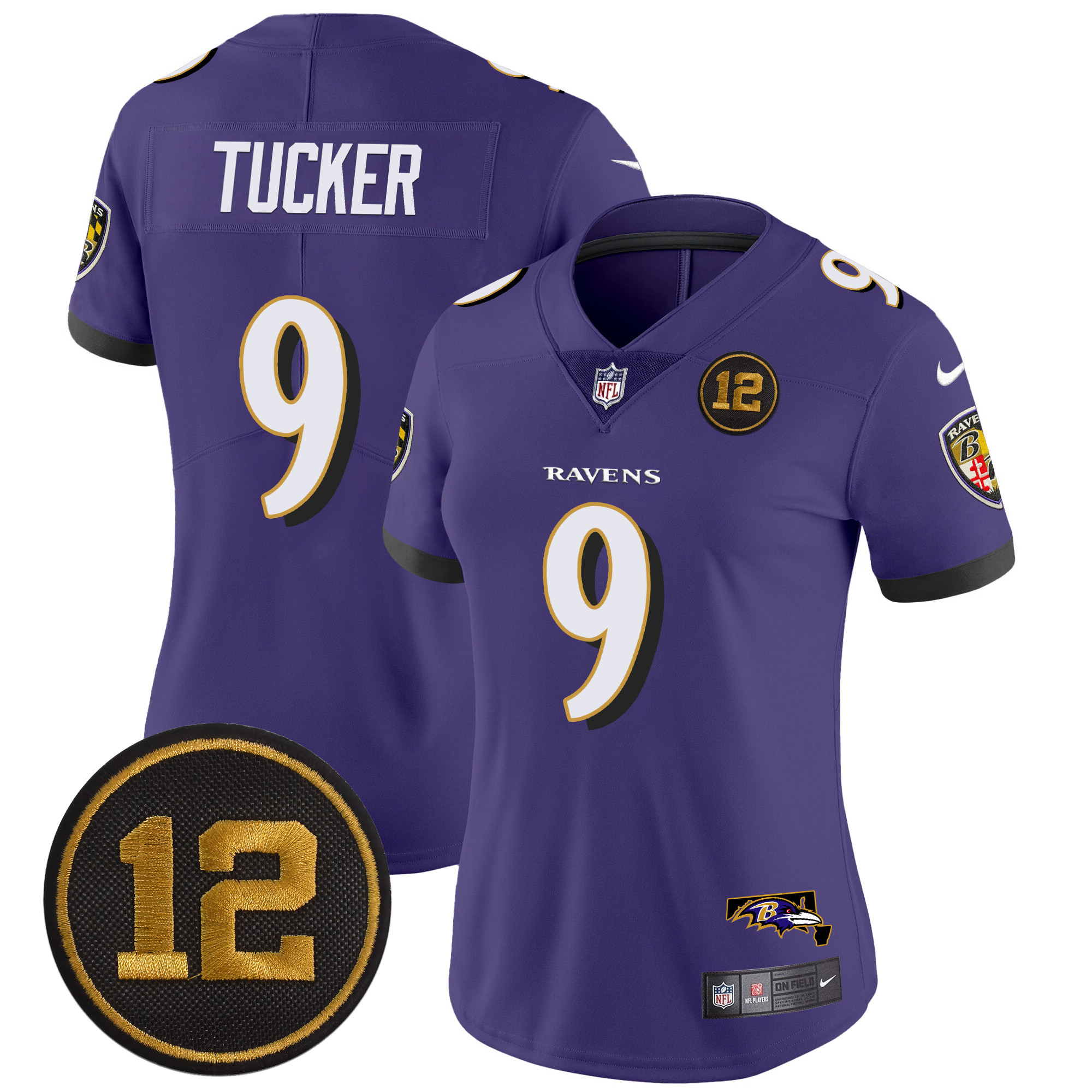 Justin Tucker Women's Baltimore Ravens Jacoby Jones Patch Vapor Limited Purple Jersey - All Stitched