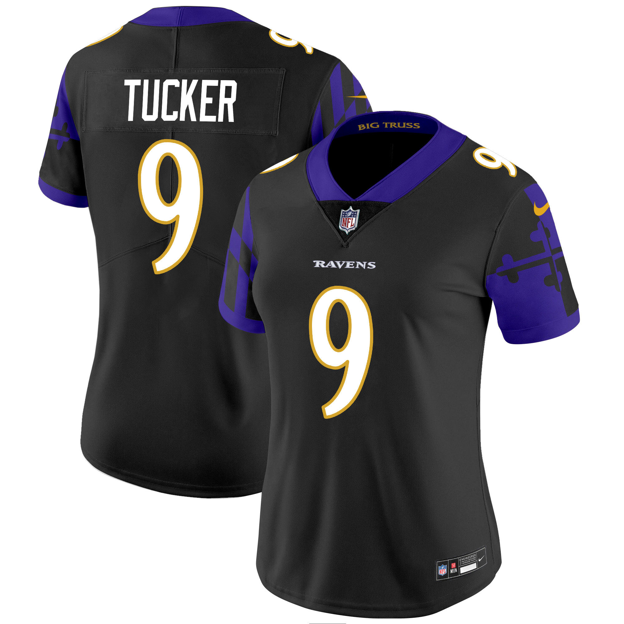 Justin Tucker Women's Baltimore Ravens Maryland Flag Vapor Limited Black Jersey - All Stitched