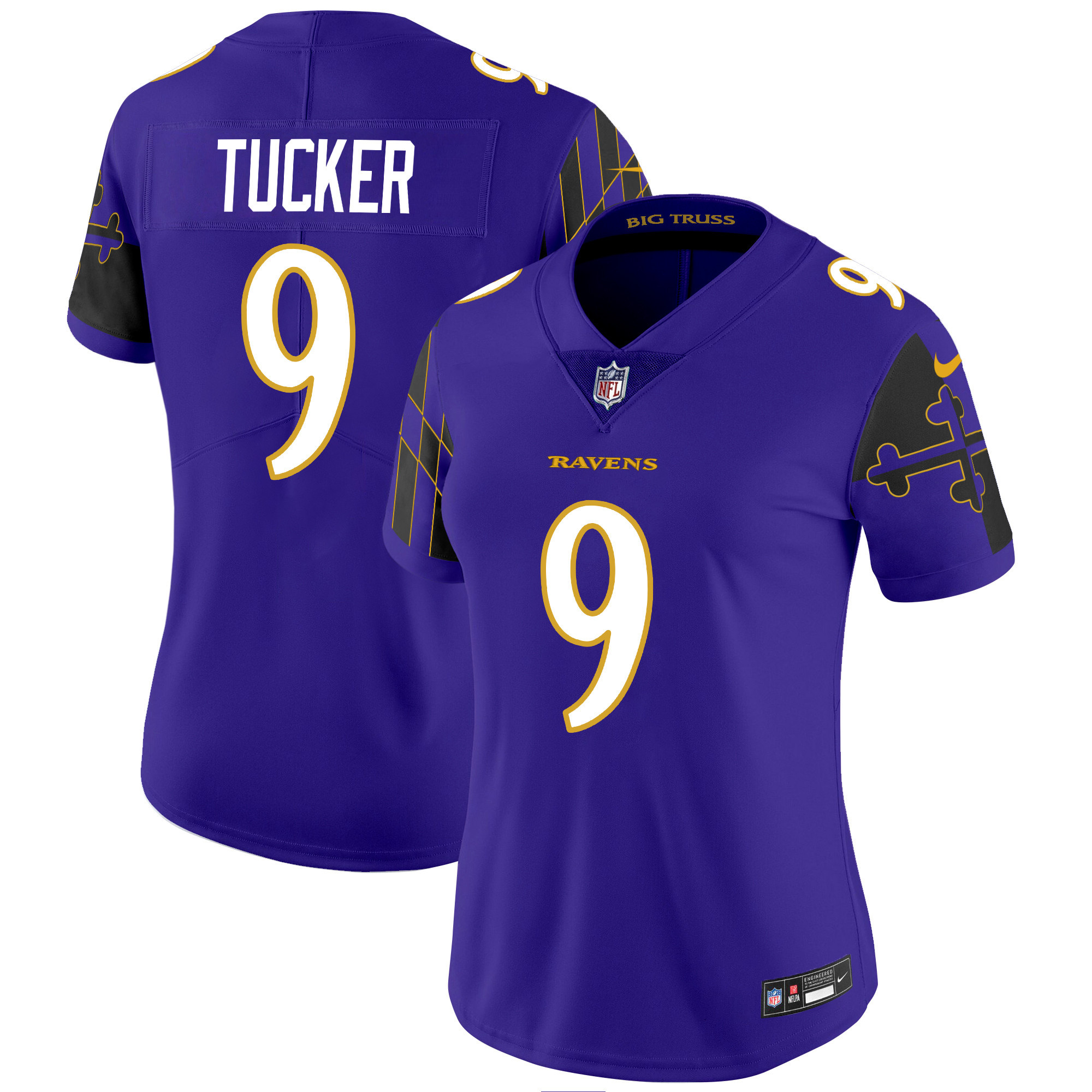 Justin Tucker Women's Baltimore Ravens Maryland Flag Vapor Limited Purple Jersey - All Stitched