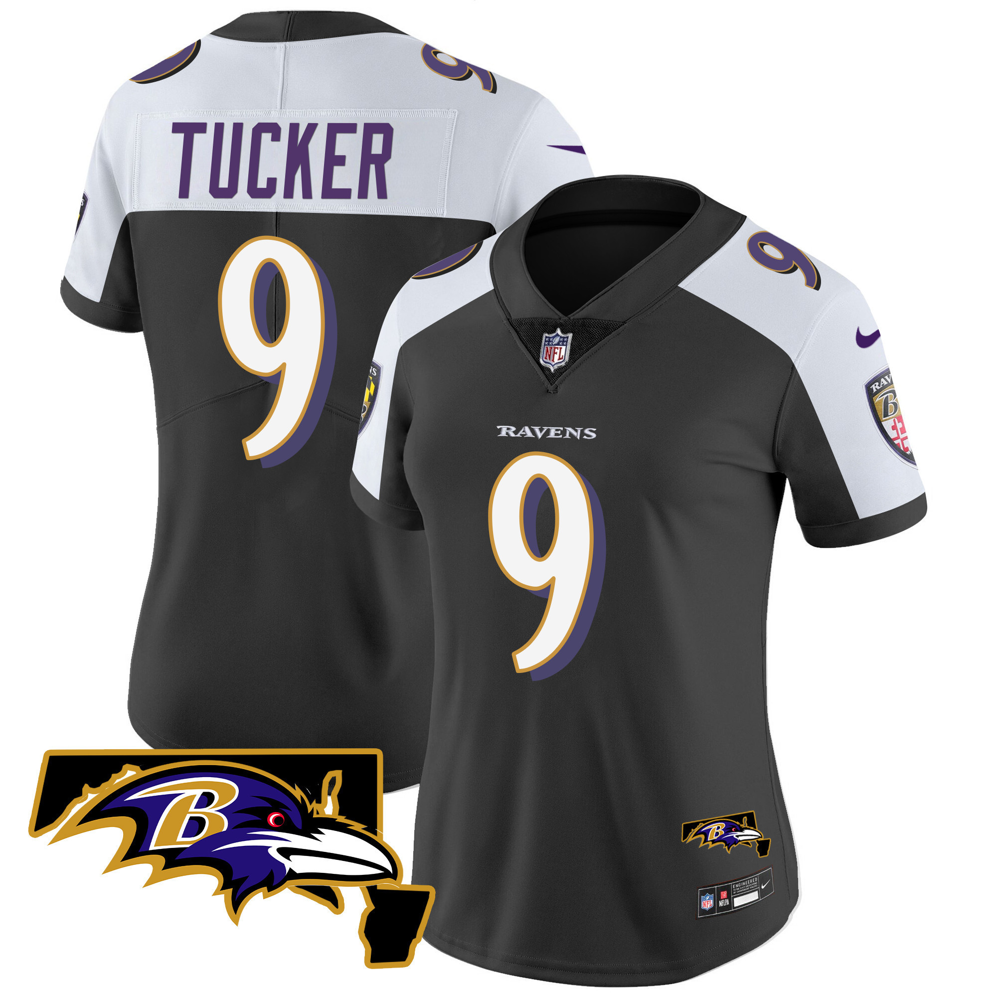 Justin Tucker Women's Baltimore Ravens Maryland Patch Vapor Limited Black Alternate Jersey - All Stitched