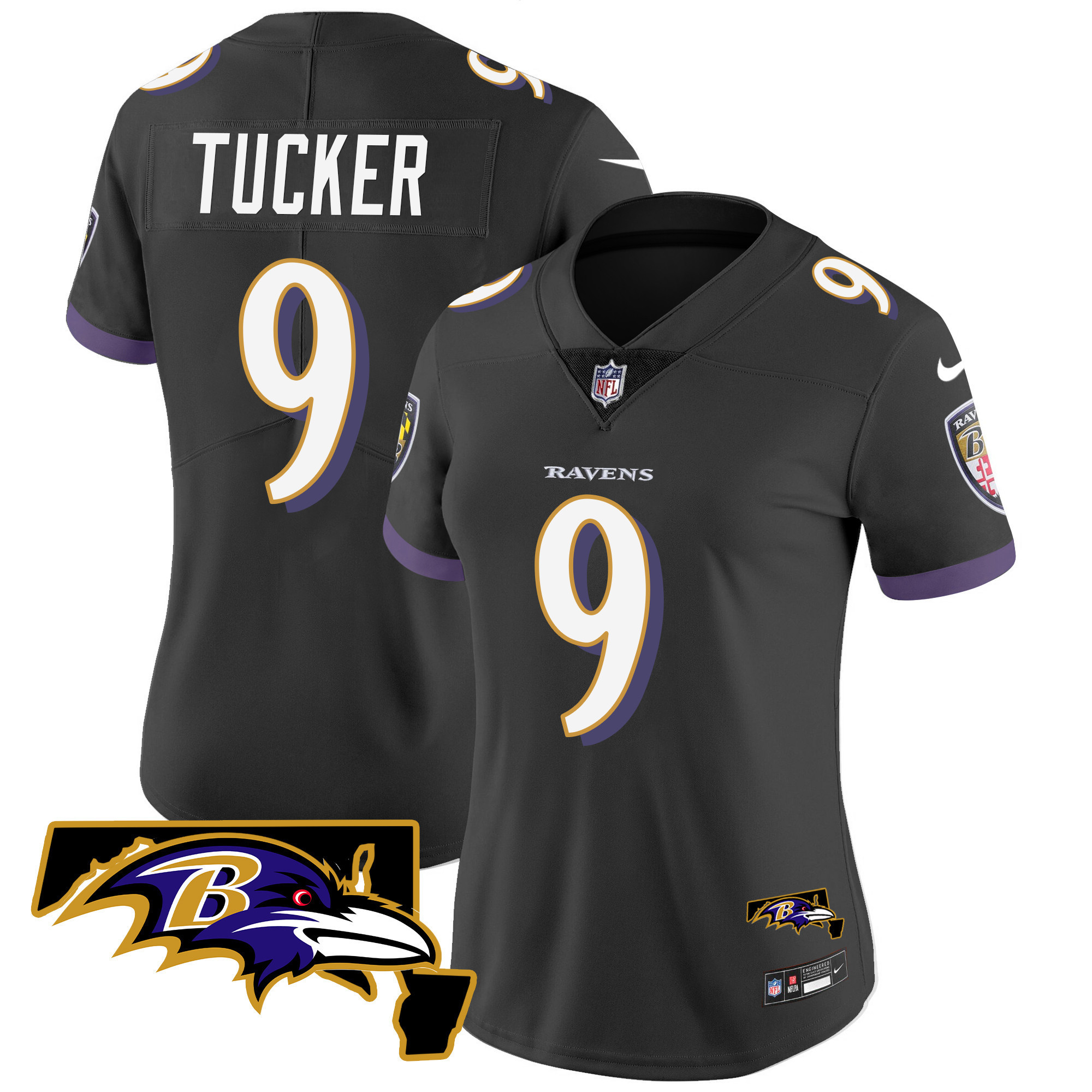 Justin Tucker Women's Baltimore Ravens Maryland Patch Vapor Limited Black Jersey - All Stitched