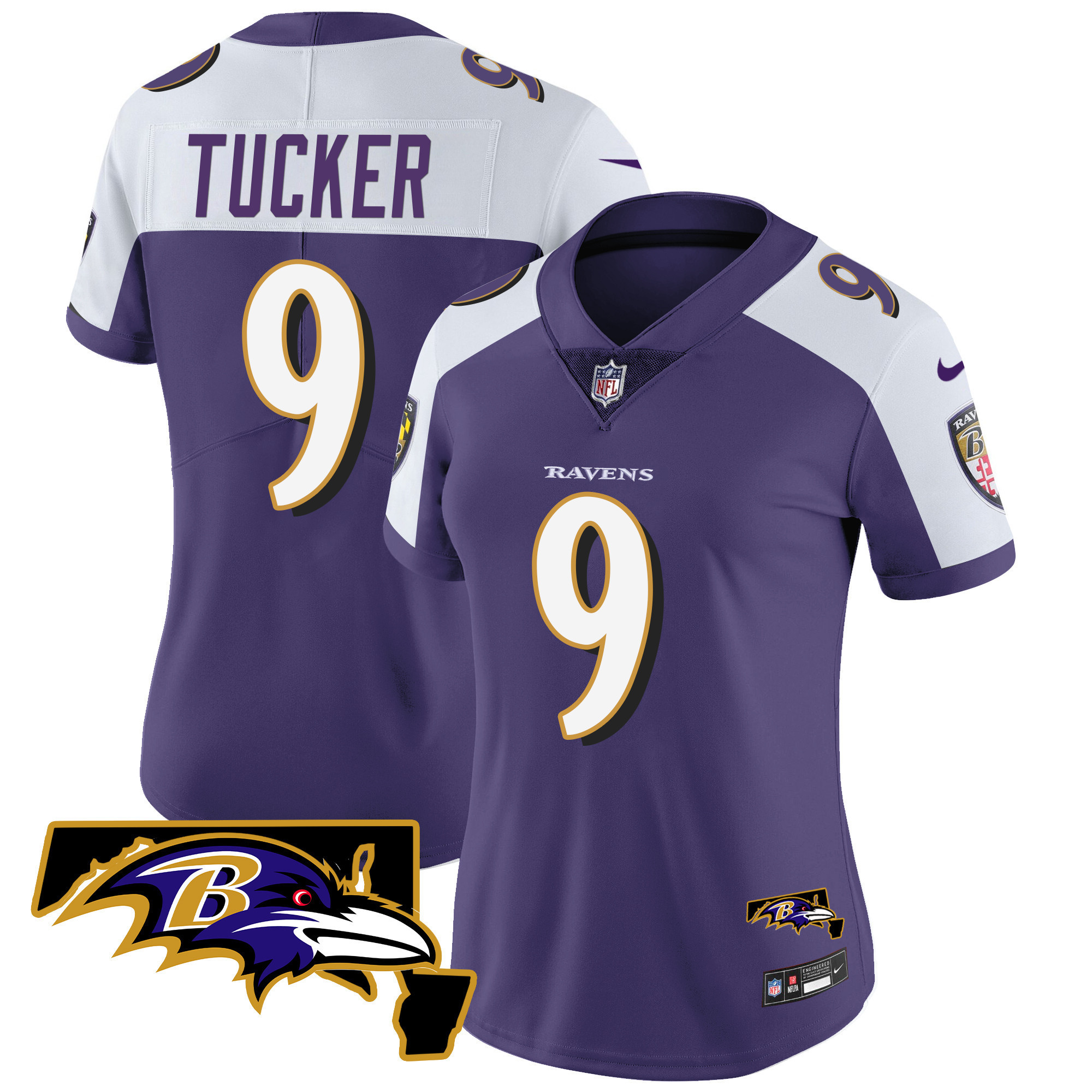 Justin Tucker Women's Baltimore Ravens Maryland Patch Vapor Limited Purple Alternate Jersey - All Stitched