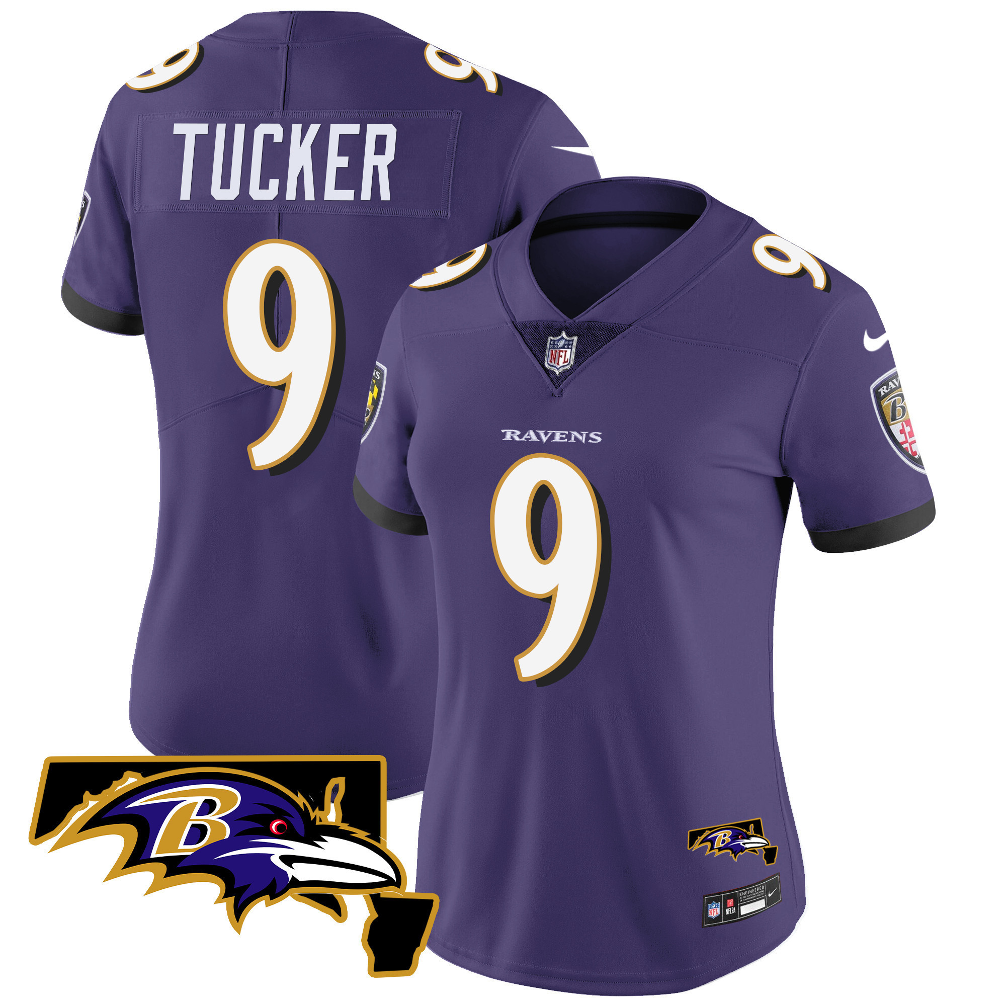 Justin Tucker Women's Baltimore Ravens Maryland Patch Vapor Limited Purple Jersey - All Stitched