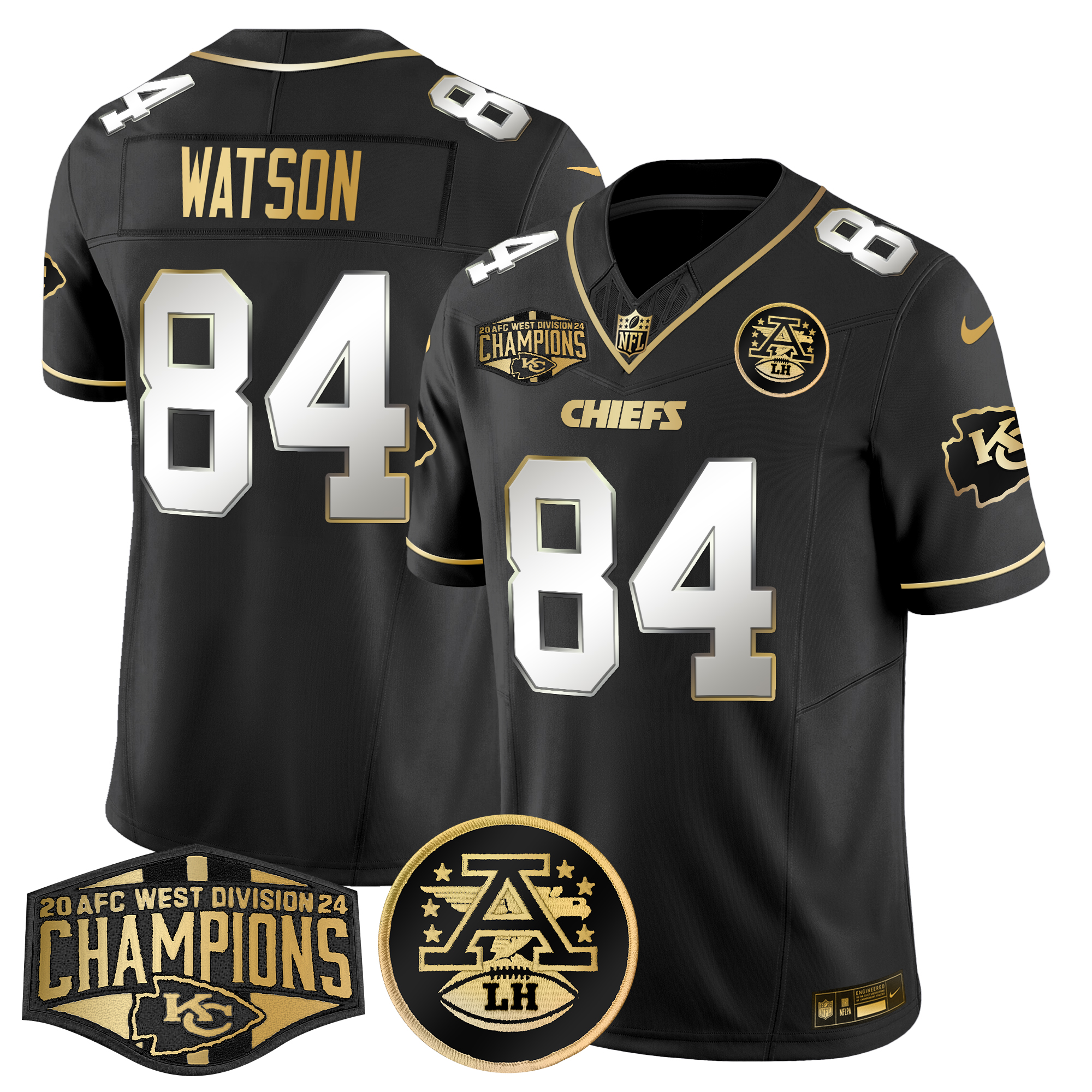 Justin Watson Men's Kansas City Chiefs 2024 AFC West Division Champions Patch Gold Vapor Limited Black Limited Jersey - All Stitched