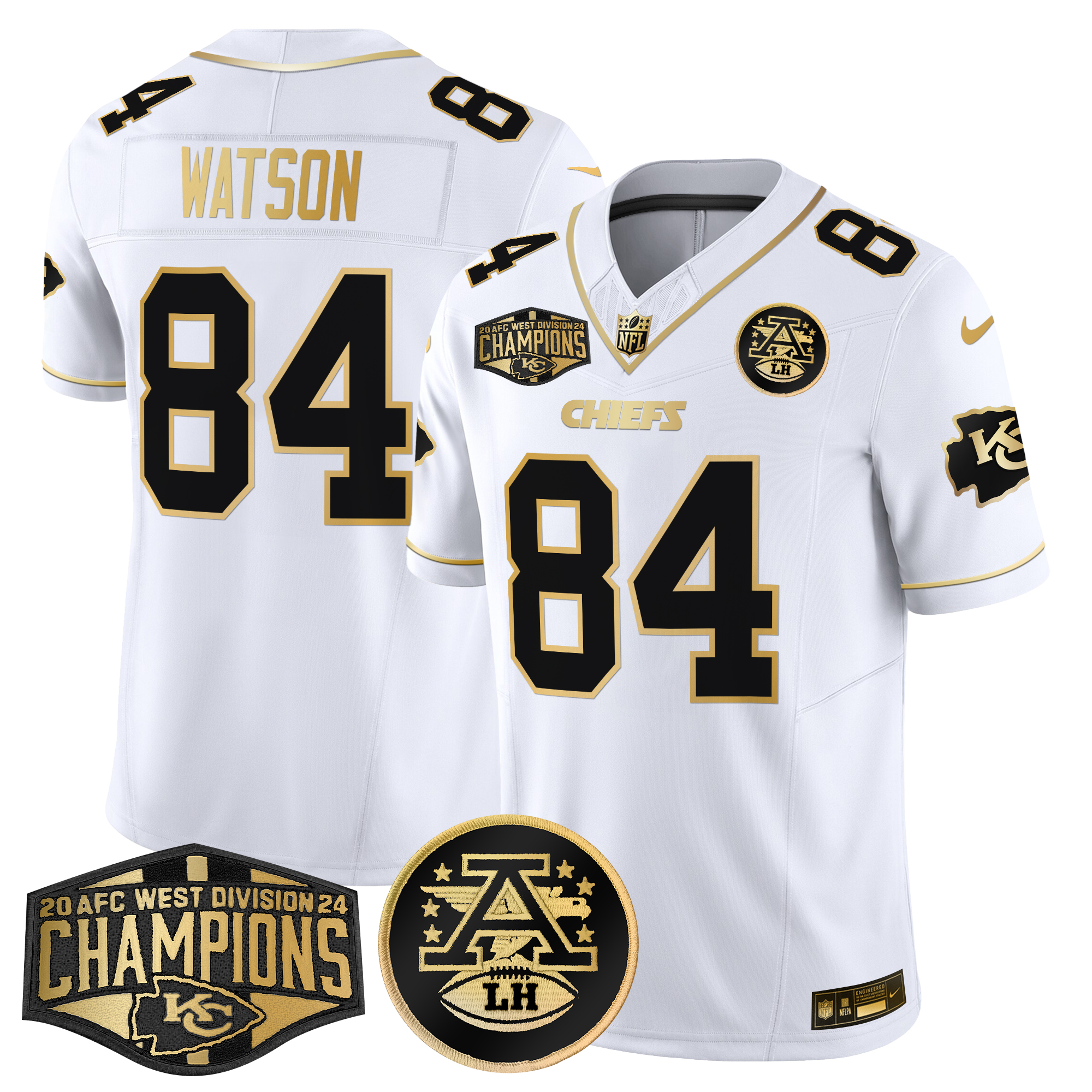 Justin Watson Men's Kansas City Chiefs 2024 AFC West Division Champions Patch Gold Vapor Limited White Gold Jersey - All Stitched