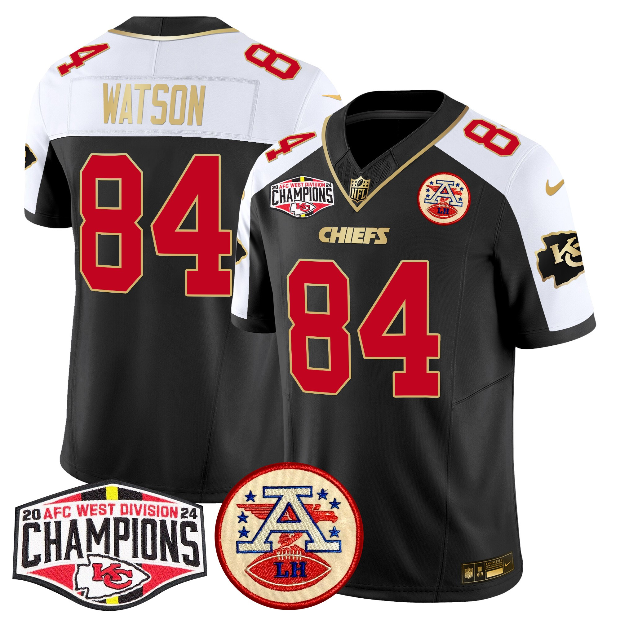Justin Watson Men's Kansas City Chiefs 2024 AFC West Division Champions Patch Vapor Limited Black Alternate Jersey - All Stitched