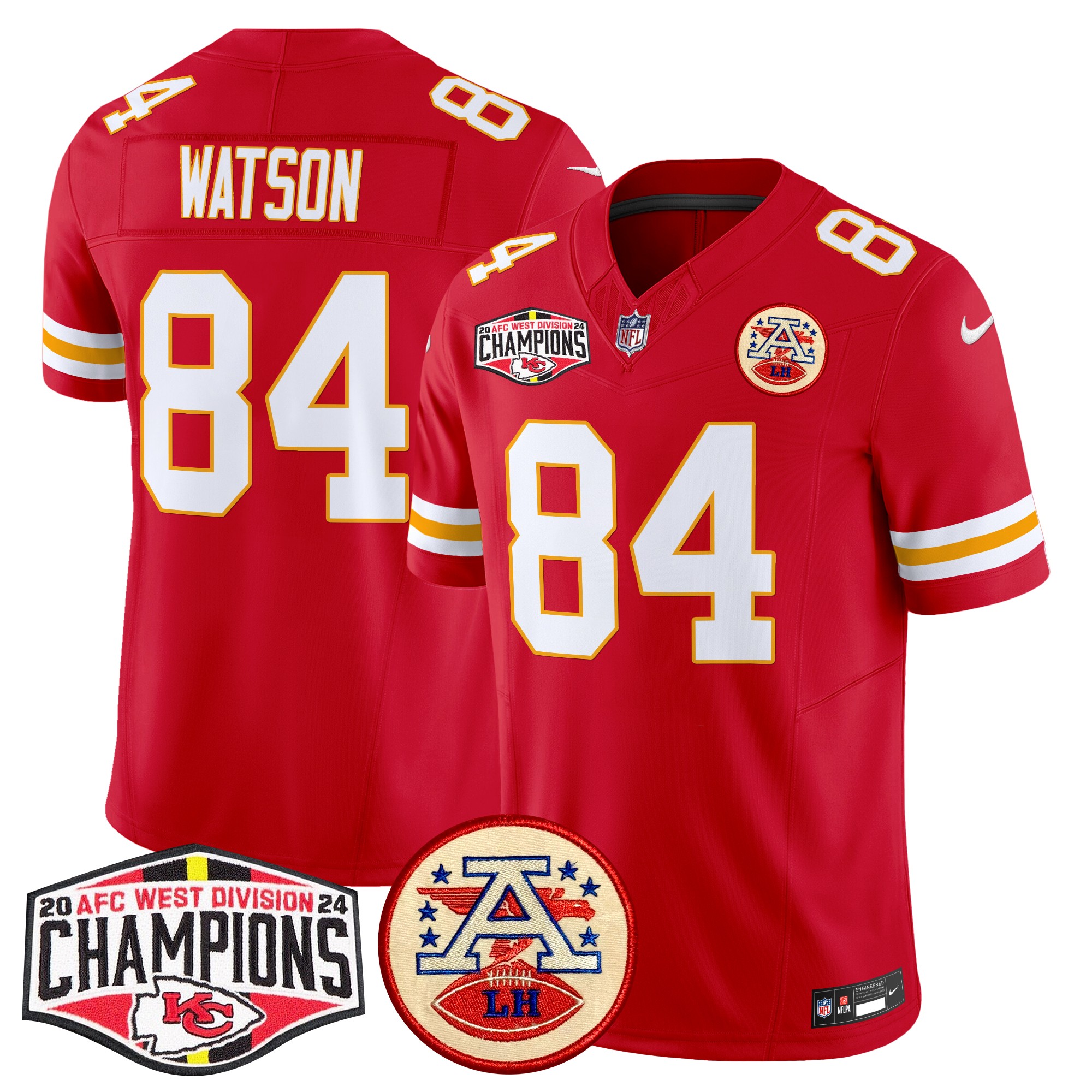 Justin Watson Men's Kansas City Chiefs 2024 AFC West Division Champions Patch Vapor Limited Red Jersey - All Stitched