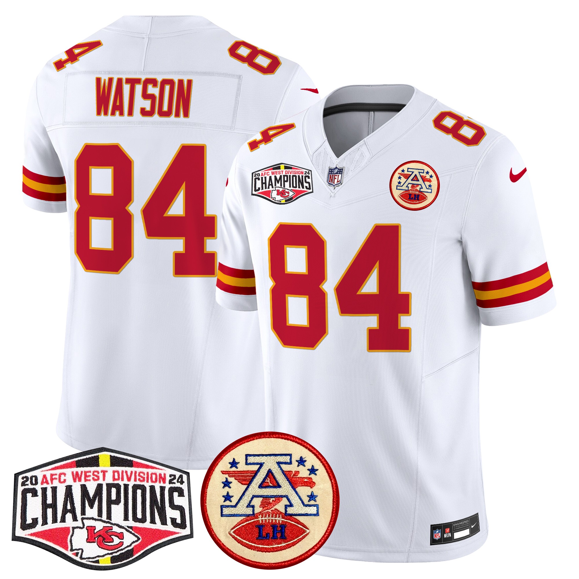 Justin Watson Men's Kansas City Chiefs 2024 AFC West Division Champions Patch Vapor Limited White Jersey - All Stitched