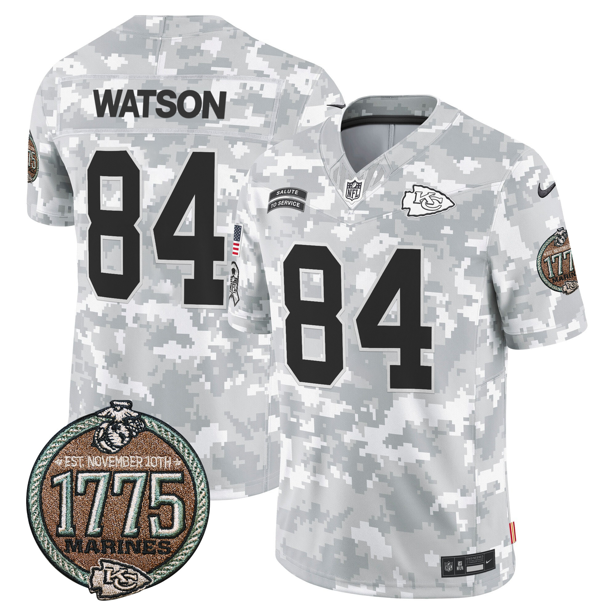 Justin Watson Men's Kansas City Chiefs 2024 Salute to Service Establishment Year Patch Vapor Limited Marines Jersey - All Stitched