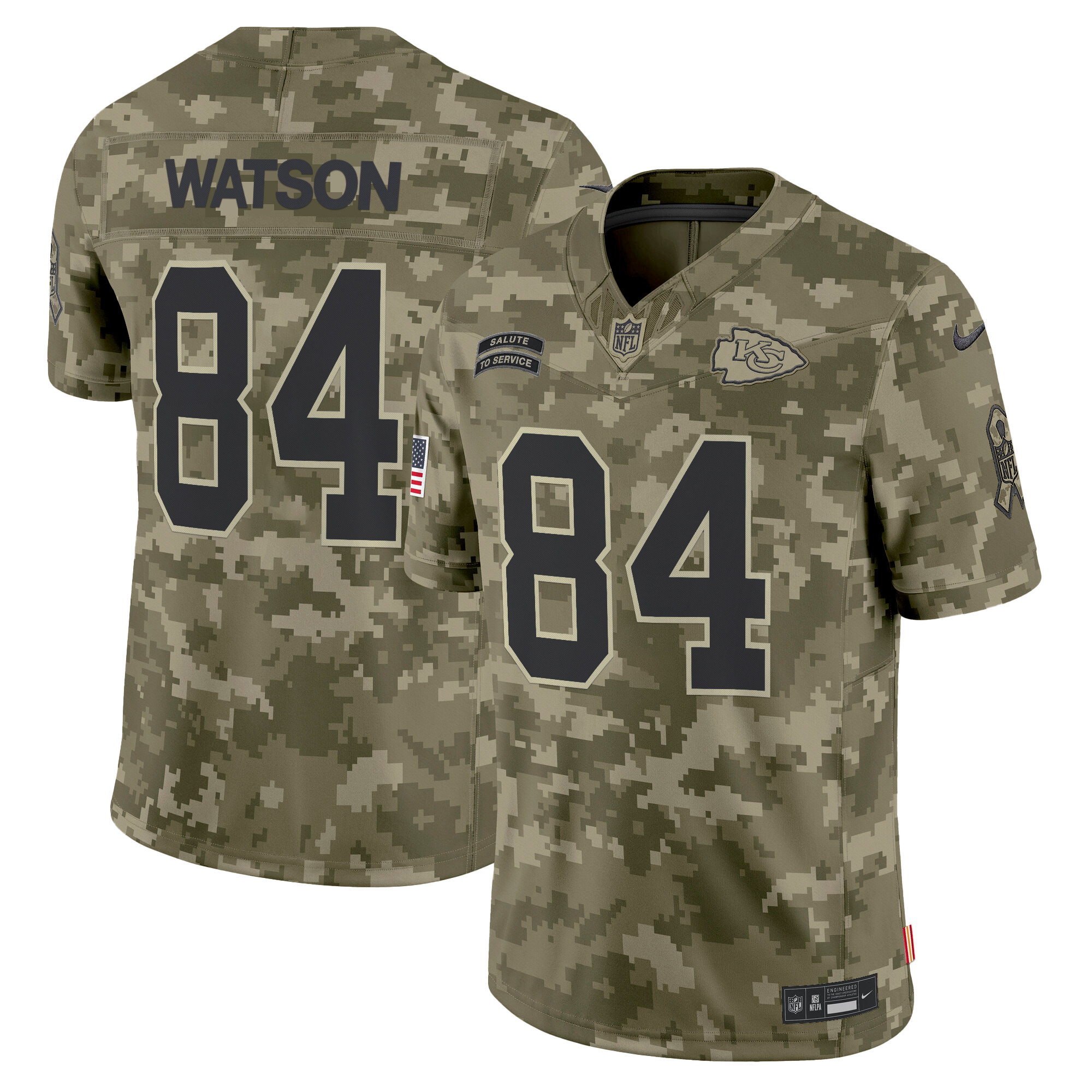 Justin Watson Men's Kansas City Chiefs 2024 Salute to Service Vapor Limited Olive Camo Jersey - All Stitched