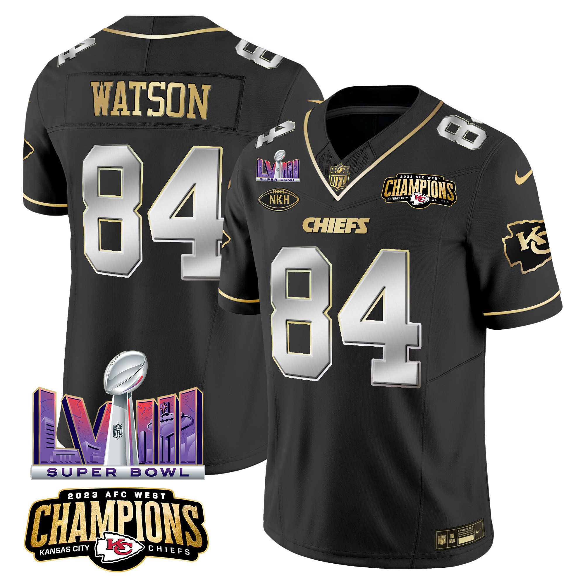 Justin Watson Men's Kansas City Chiefs AFC West Champions & Super Bowl LVIII Patch Vapor Black Limited Jersey - All Stitched