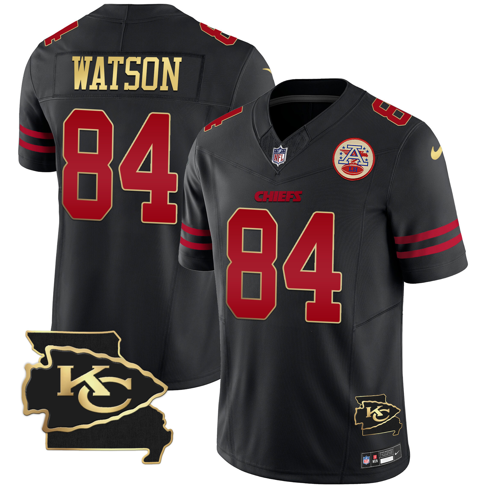 Justin Watson Men's Kansas City Chiefs Missouri Patch Vapor Limited Gold Trim Jersey - All Stitched
