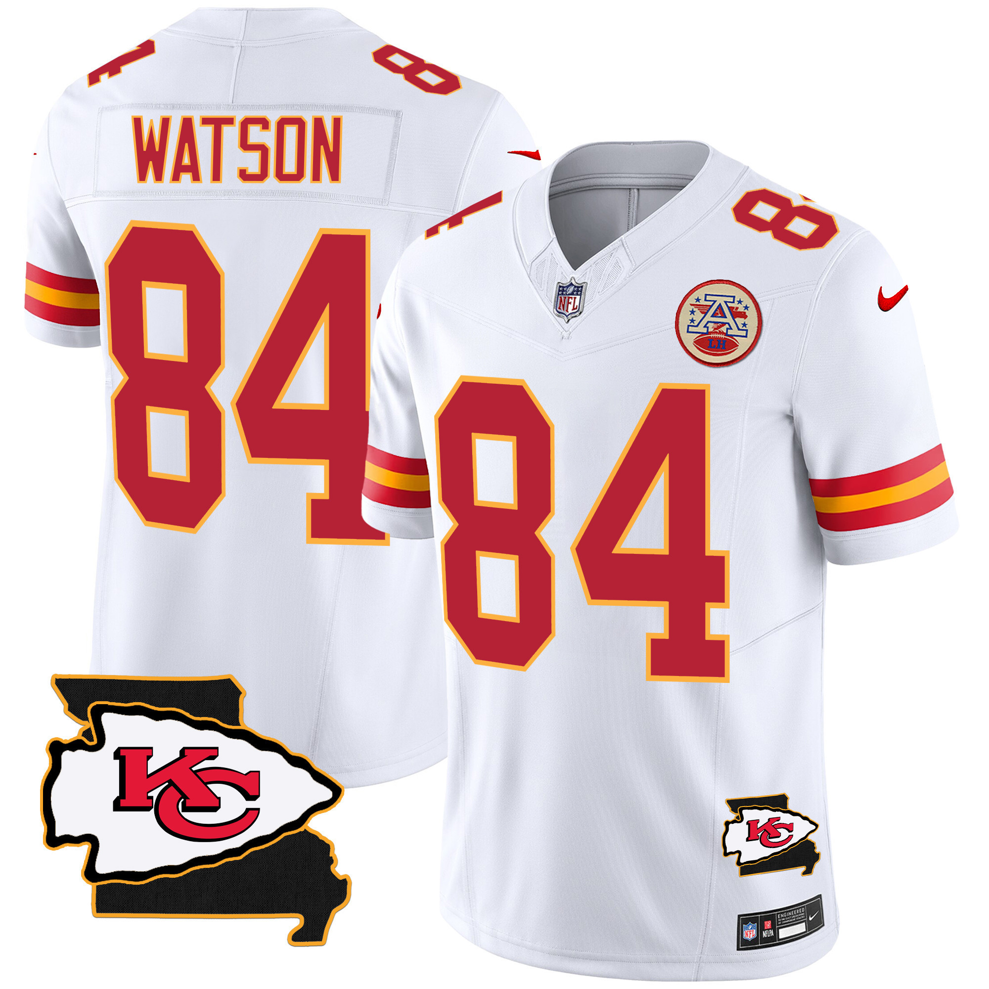 Justin Watson Men's Kansas City Chiefs Missouri Patch Vapor Limited White Jersey - All Stitched