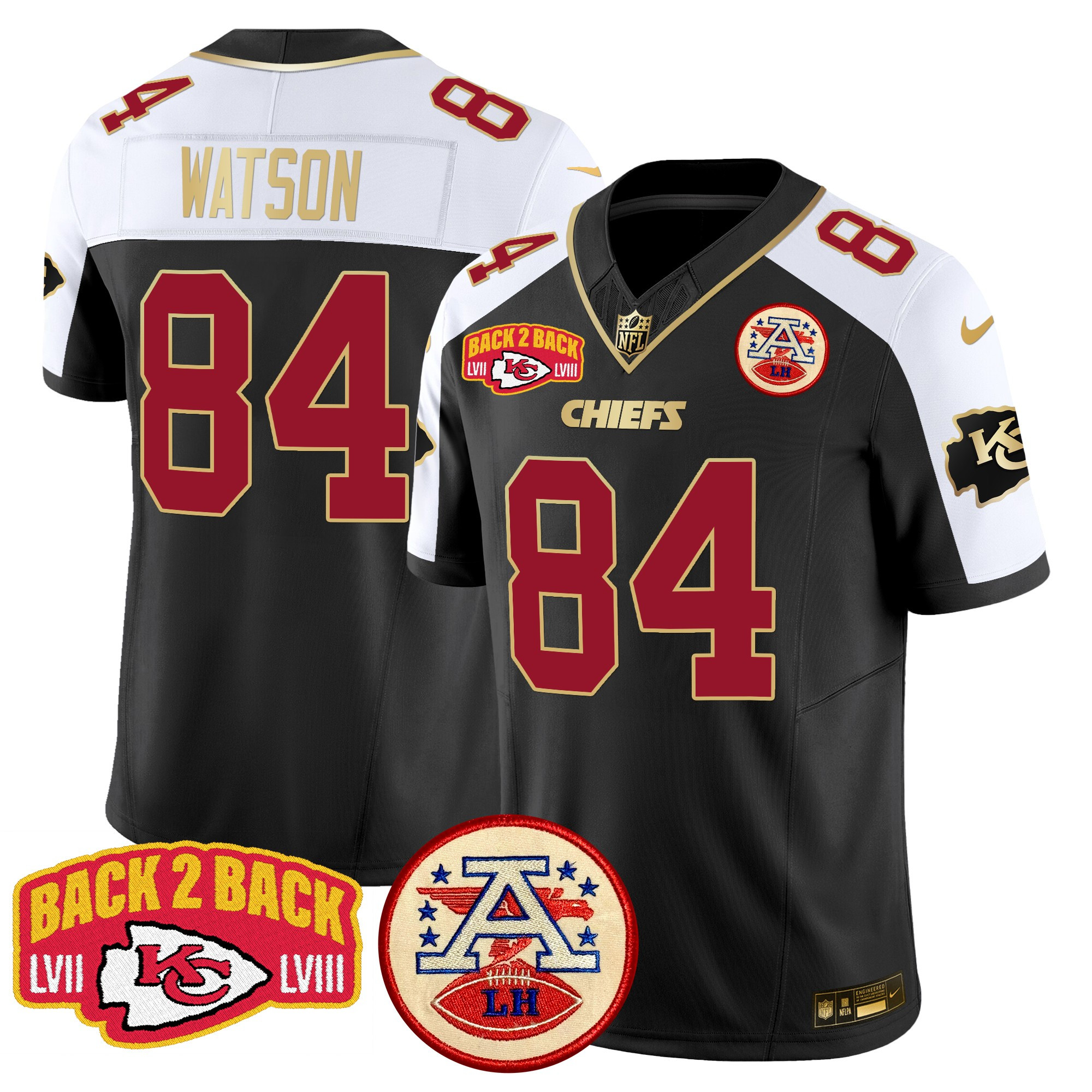 Justin Watson Men's Kansas City Chiefs Super Back 2 Back Patch Vapor Limited Black Alternate Jersey - All Stitched