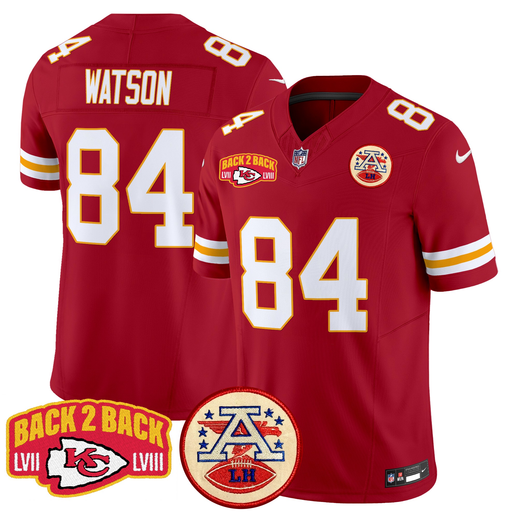 Justin Watson Men's Kansas City Chiefs Super Back 2 Back Patch Vapor Limited Red Jersey - All Stitched