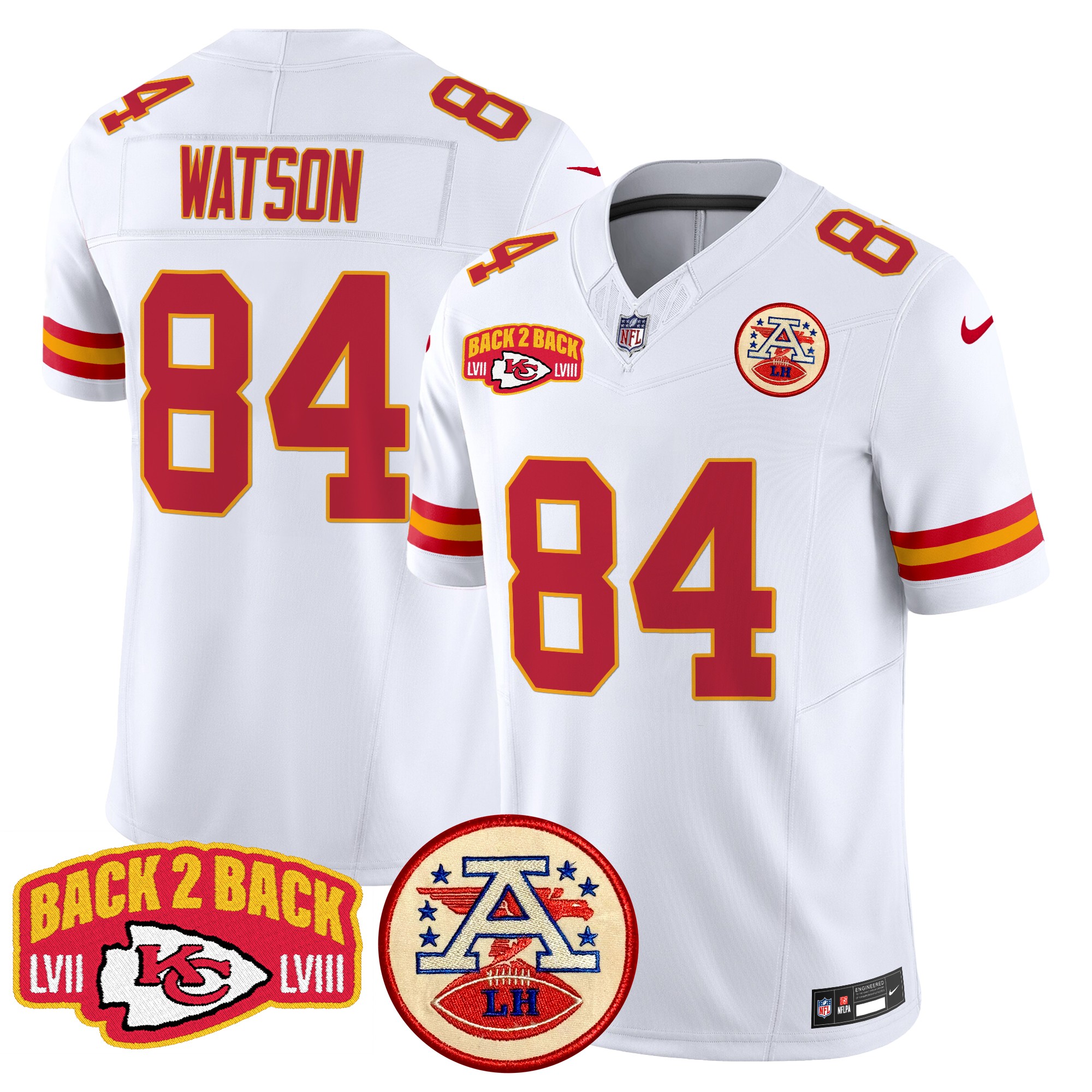 Justin Watson Men's Kansas City Chiefs Super Back 2 Back Patch Vapor Limited White Jersey - All Stitched