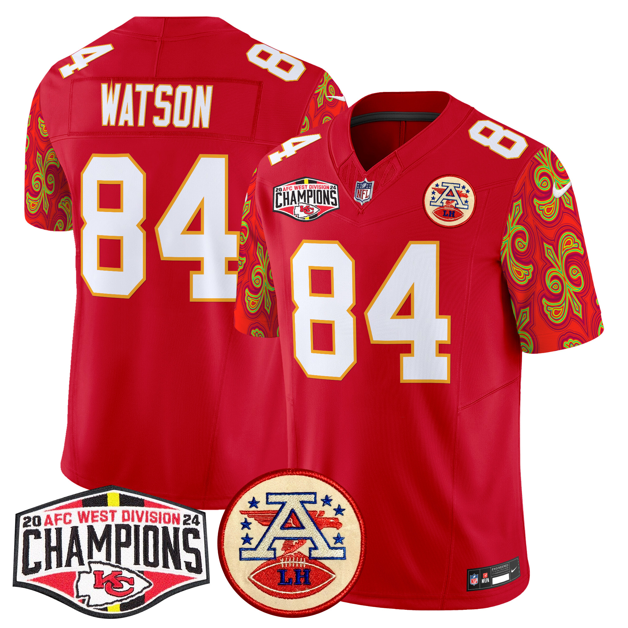 Justin Watson Men's Kansas City Chiefs Super Bowl LIX Style 2024 AFC West Division Champions Patch Vapor Limited Red Jersey - All Stitched