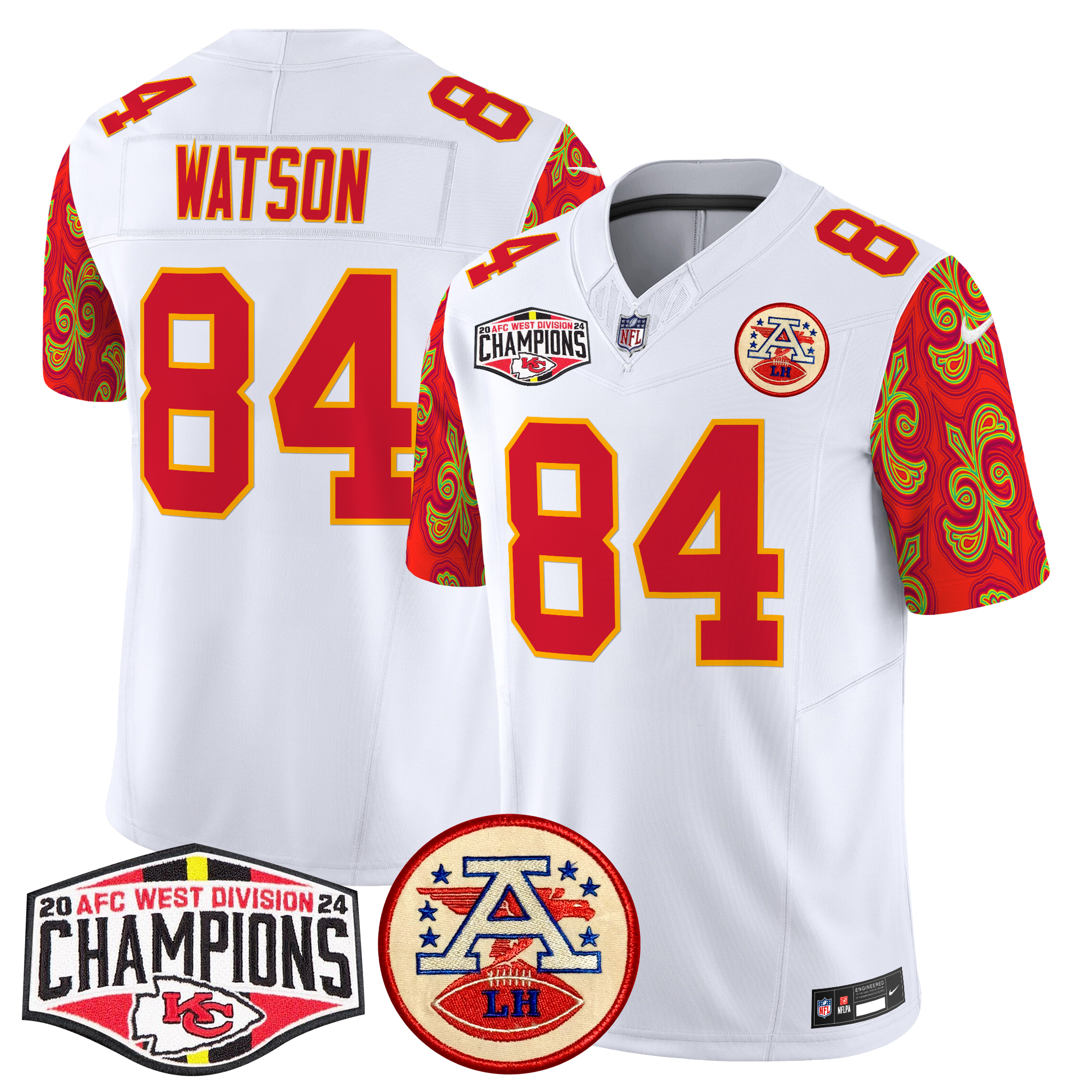 Justin Watson Men's Kansas City Chiefs Super Bowl LIX Style 2024 AFC West Division Champions Patch Vapor Limited White Jersey - All Stitched