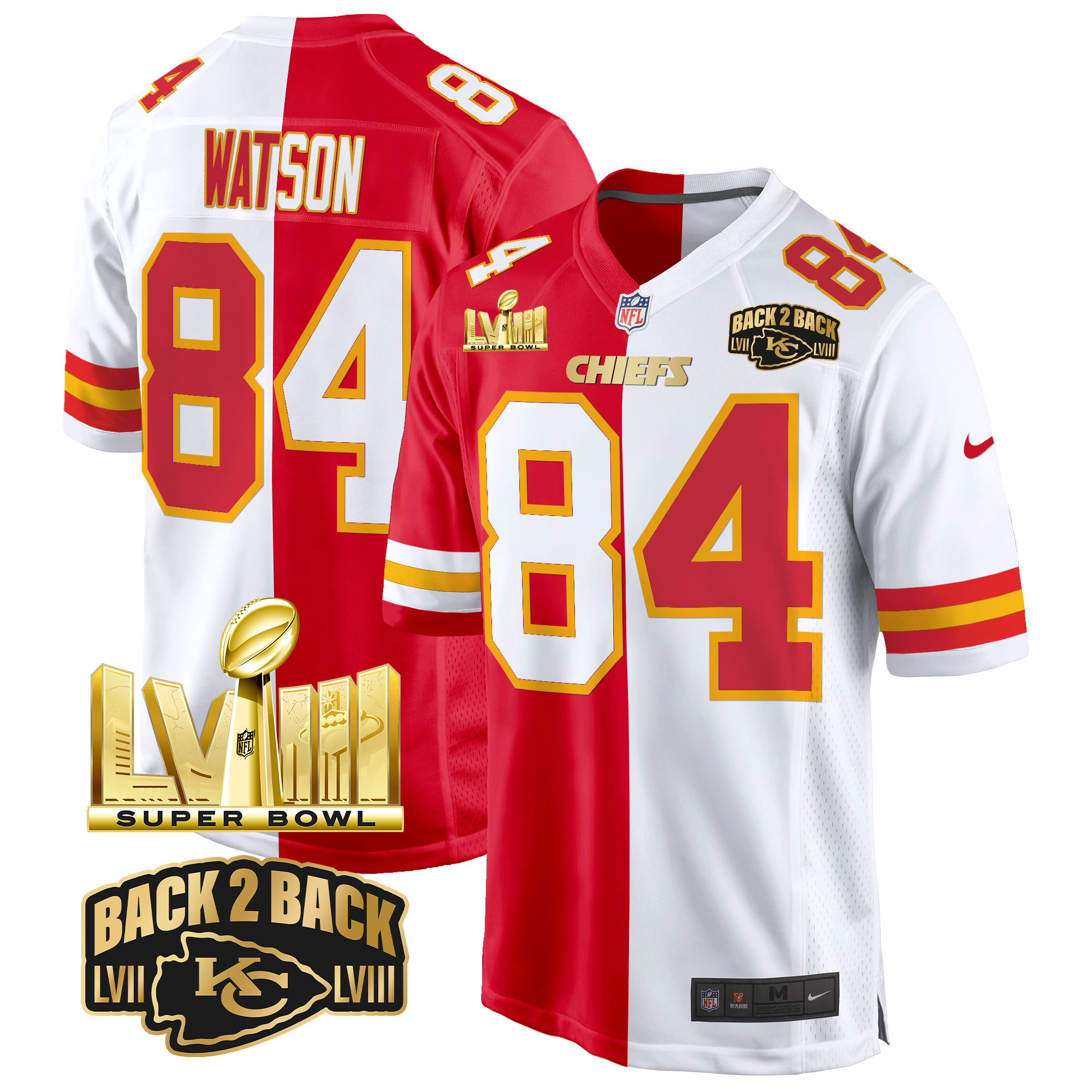 Justin Watson Men's Kansas City Chiefs Super Bowl LVIII & Back 2 Back Gold Game Split Jersey - All Stitched