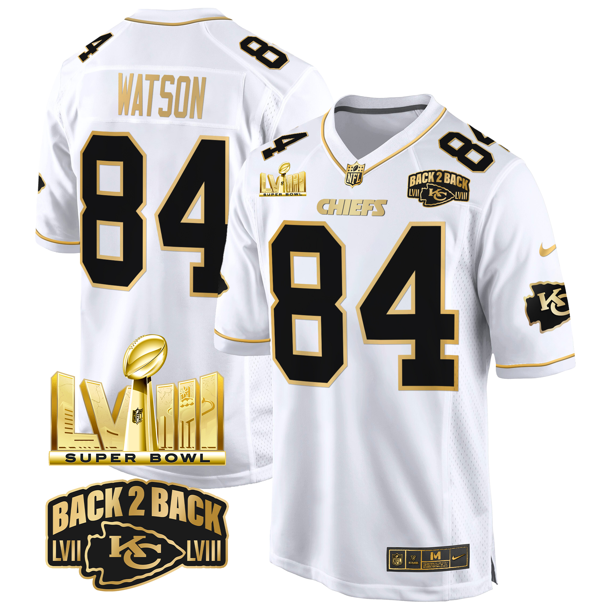 Justin Watson Men's Kansas City Chiefs Super Bowl LVIII & Back 2 Back Gold Game White Gold Jersey - All Stitched