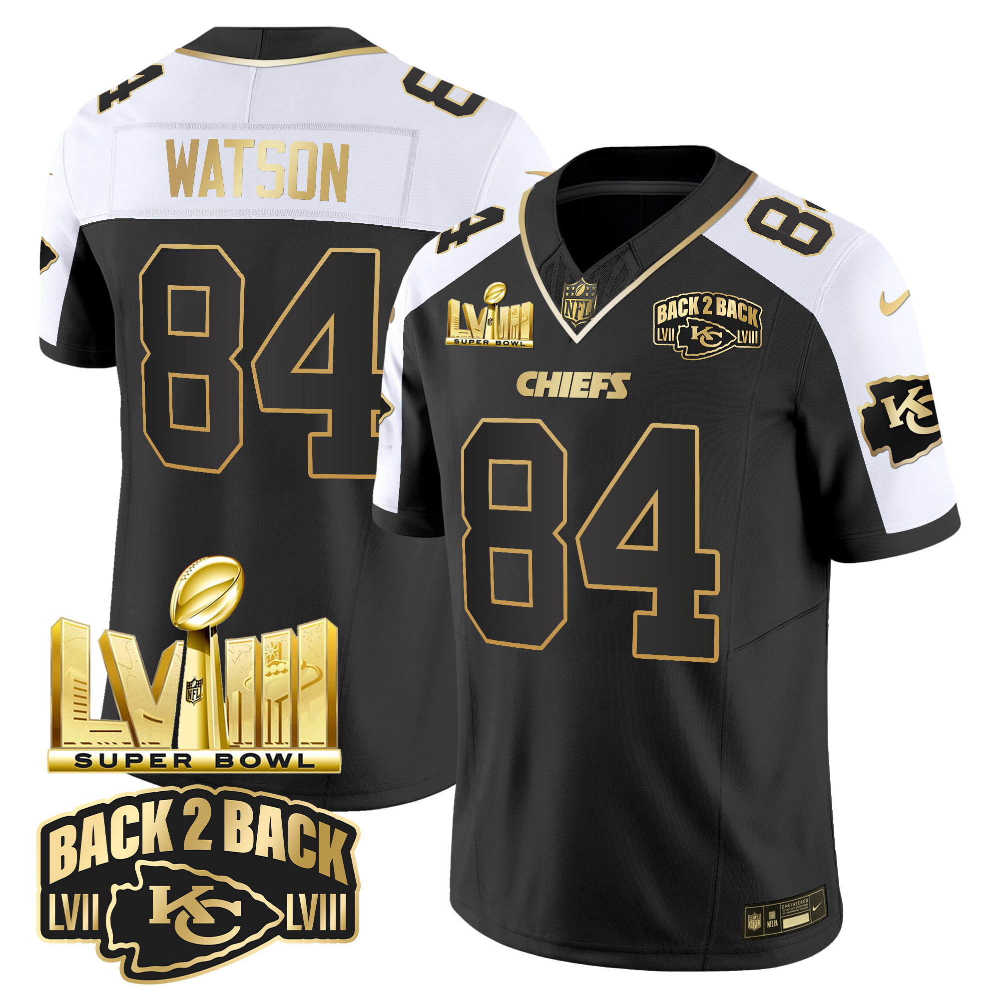 Justin Watson Men's Kansas City Chiefs Super Bowl LVIII & Back 2 Back Gold Patch Vapor Alternate Jersey - All Stitched