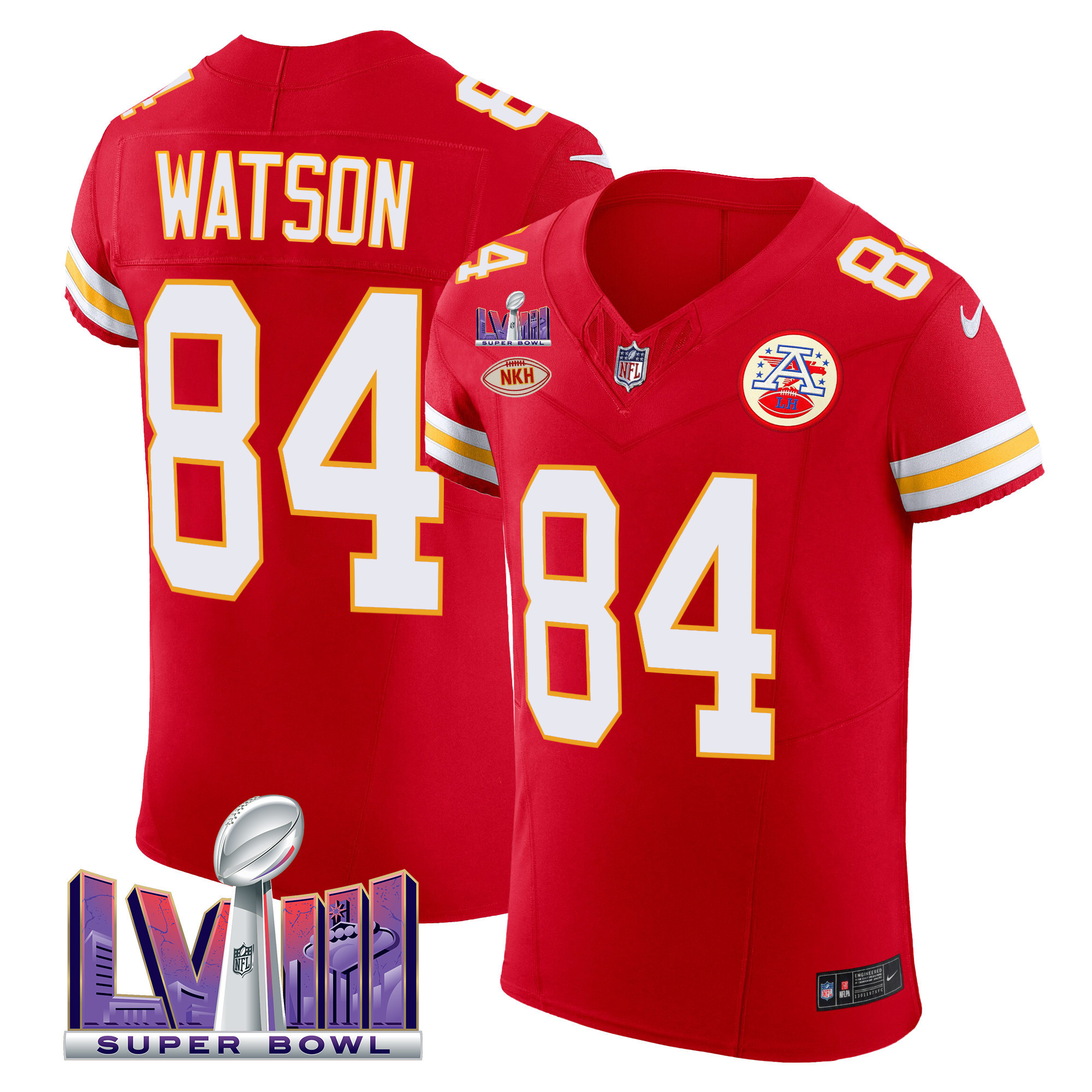 Justin Watson Men's Kansas City Chiefs Super Bowl LVIII Gold Patch Vapor Elite Red Jersey - All Stitched