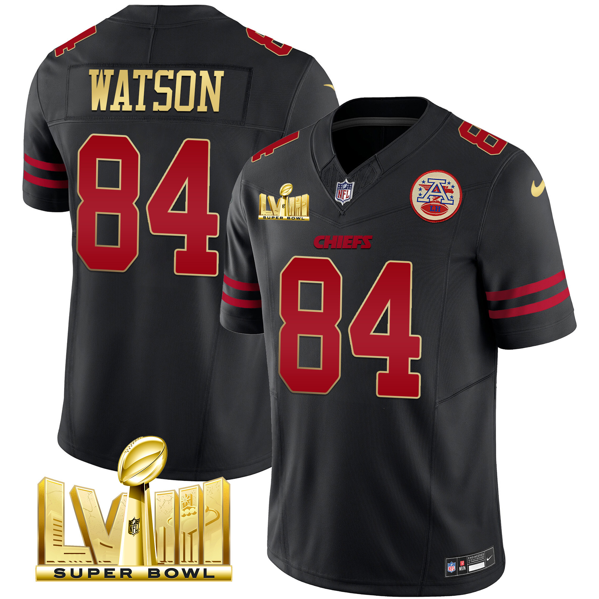 Justin Watson Men's Kansas City Chiefs Super Bowl LVIII Gold Patch Vapor Gold Trim Jersey - All Stitched