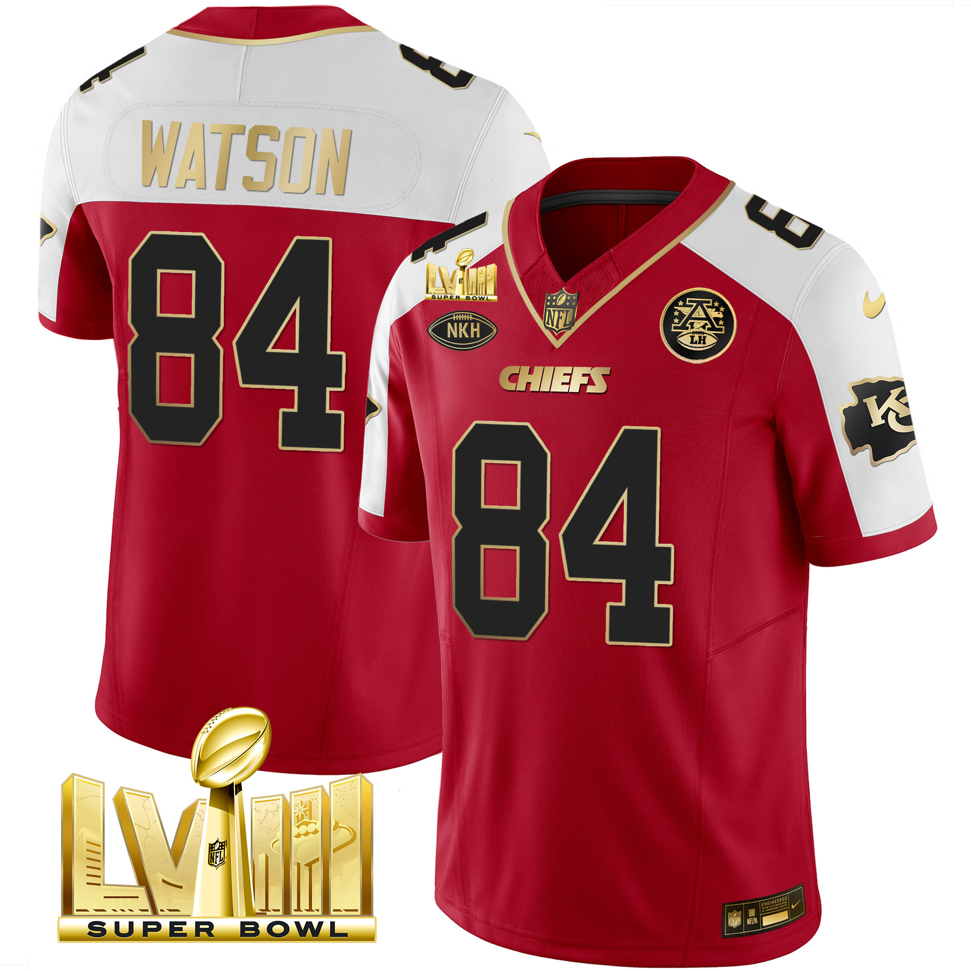Justin Watson Men's Kansas City Chiefs Super Bowl LVIII Gold Patch Vapor Red Alternate Jersey - All Stitched