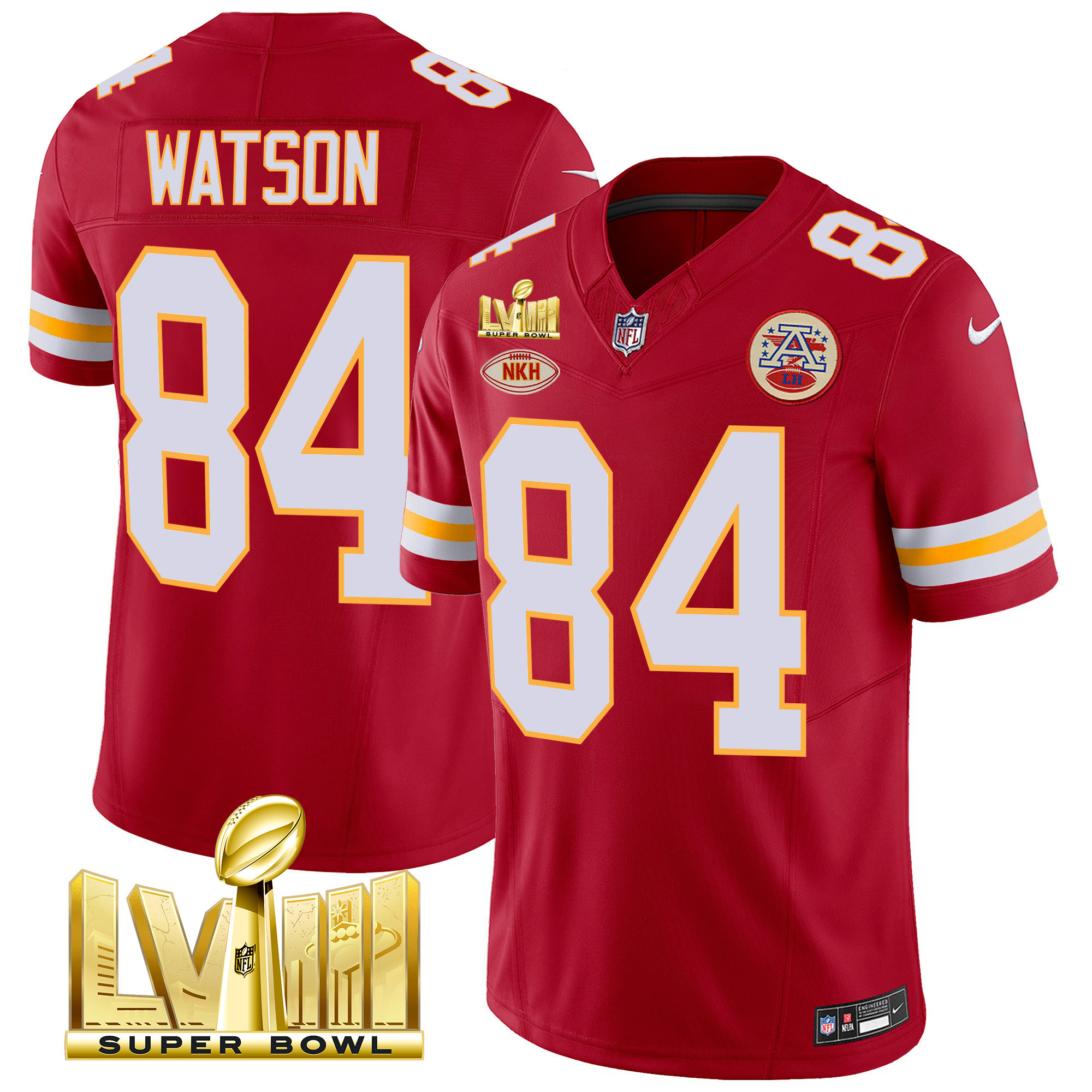 Justin Watson Men's Kansas City Chiefs Super Bowl LVIII Gold Patch Vapor Red Jersey - All Stitched