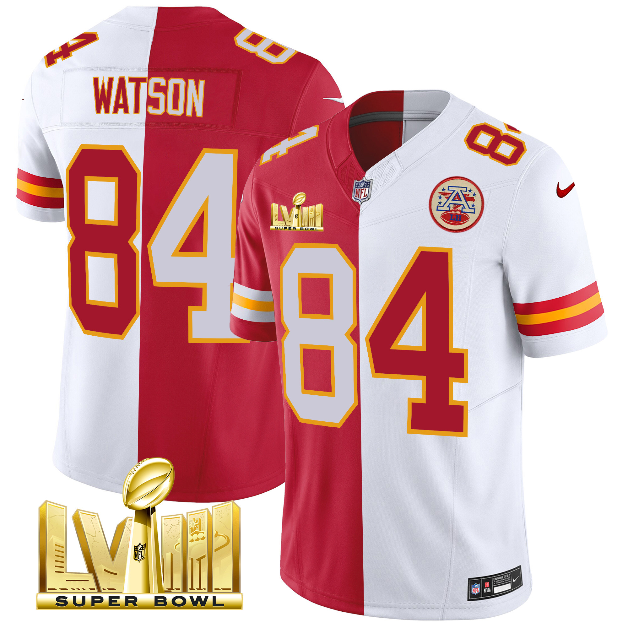Justin Watson Men's Kansas City Chiefs Super Bowl LVIII Gold Patch Vapor Split Jersey - All Stitched
