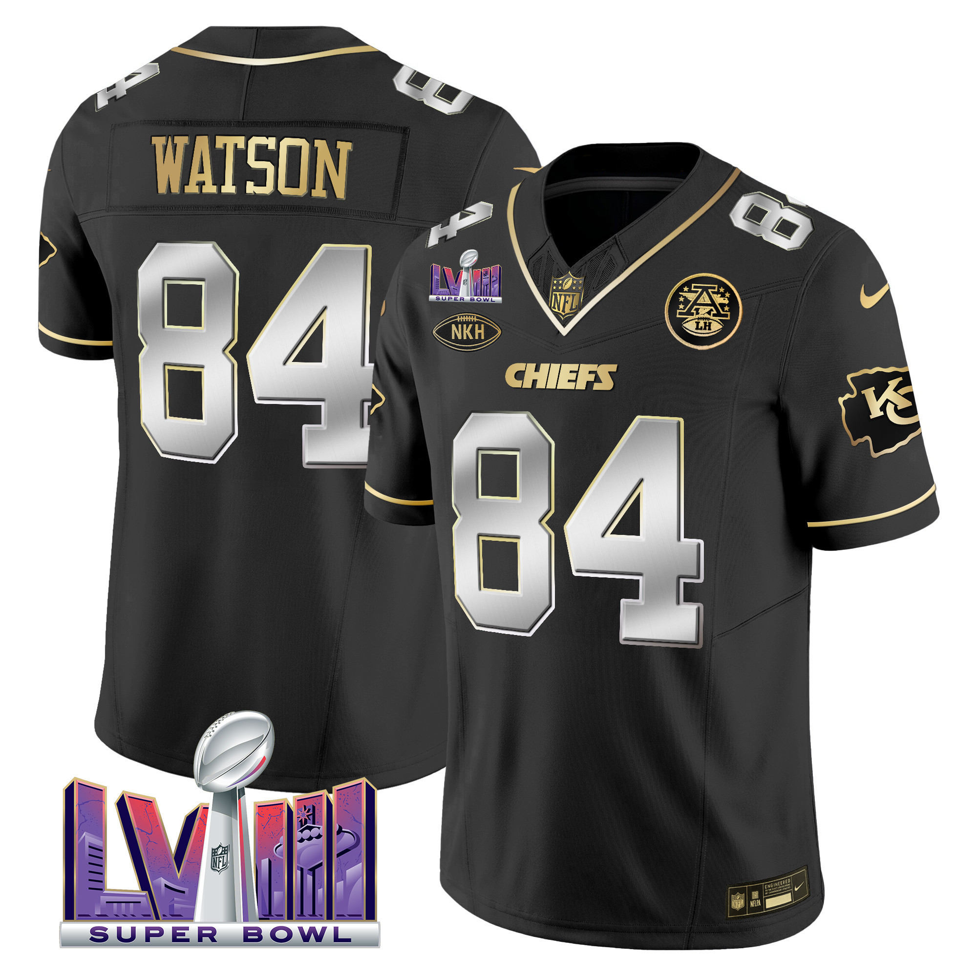 Justin Watson Men's Kansas City Chiefs Super Bowl LVIII Patch Vapor Black Limited Jersey - All Stitched