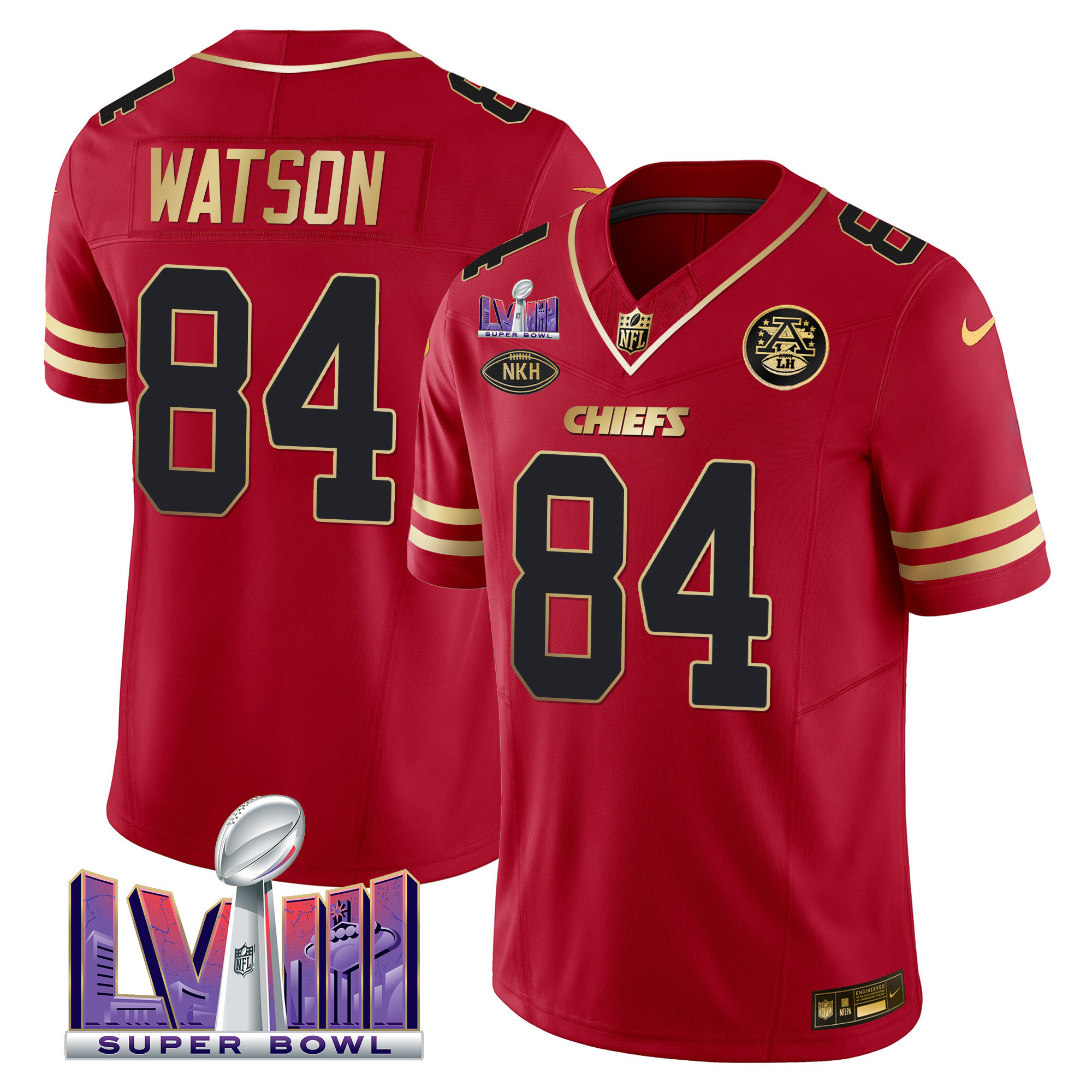 Justin Watson Men's Kansas City Chiefs Super Bowl LVIII Patch Vapor Black Red Jersey - All Stitched