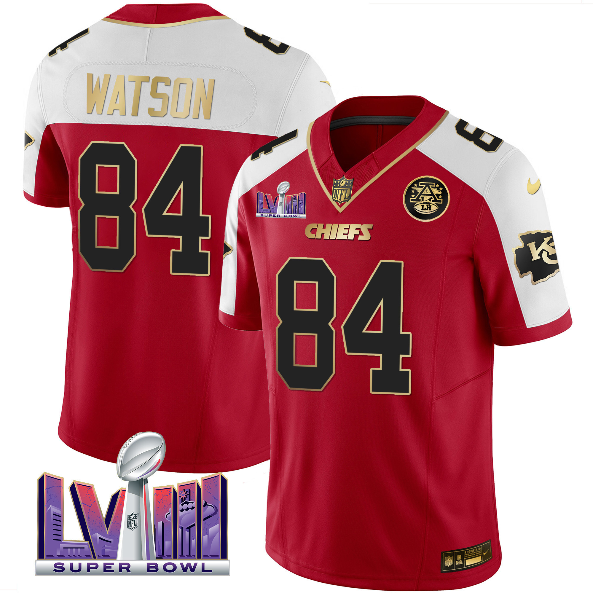 Justin Watson Men's Kansas City Chiefs Super Bowl LVIII Patch Vapor Red Alternate Jersey - All Stitched