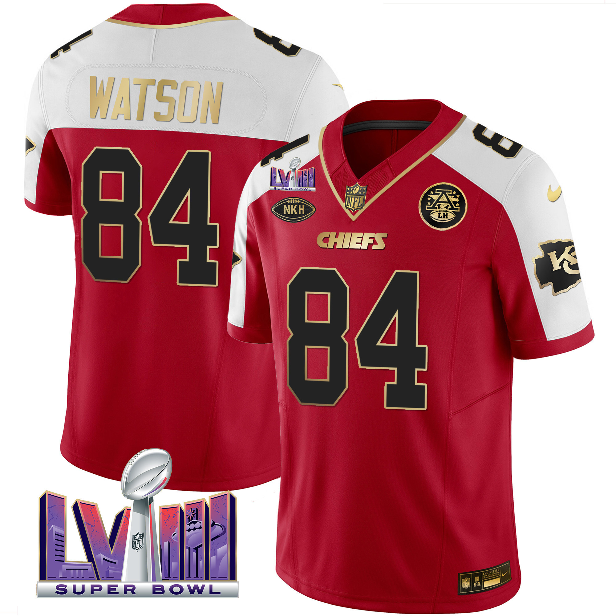 Justin Watson Men's Kansas City Chiefs Super Bowl LVIII Patch Vapor Red Alternate Jersey - All Stitched
