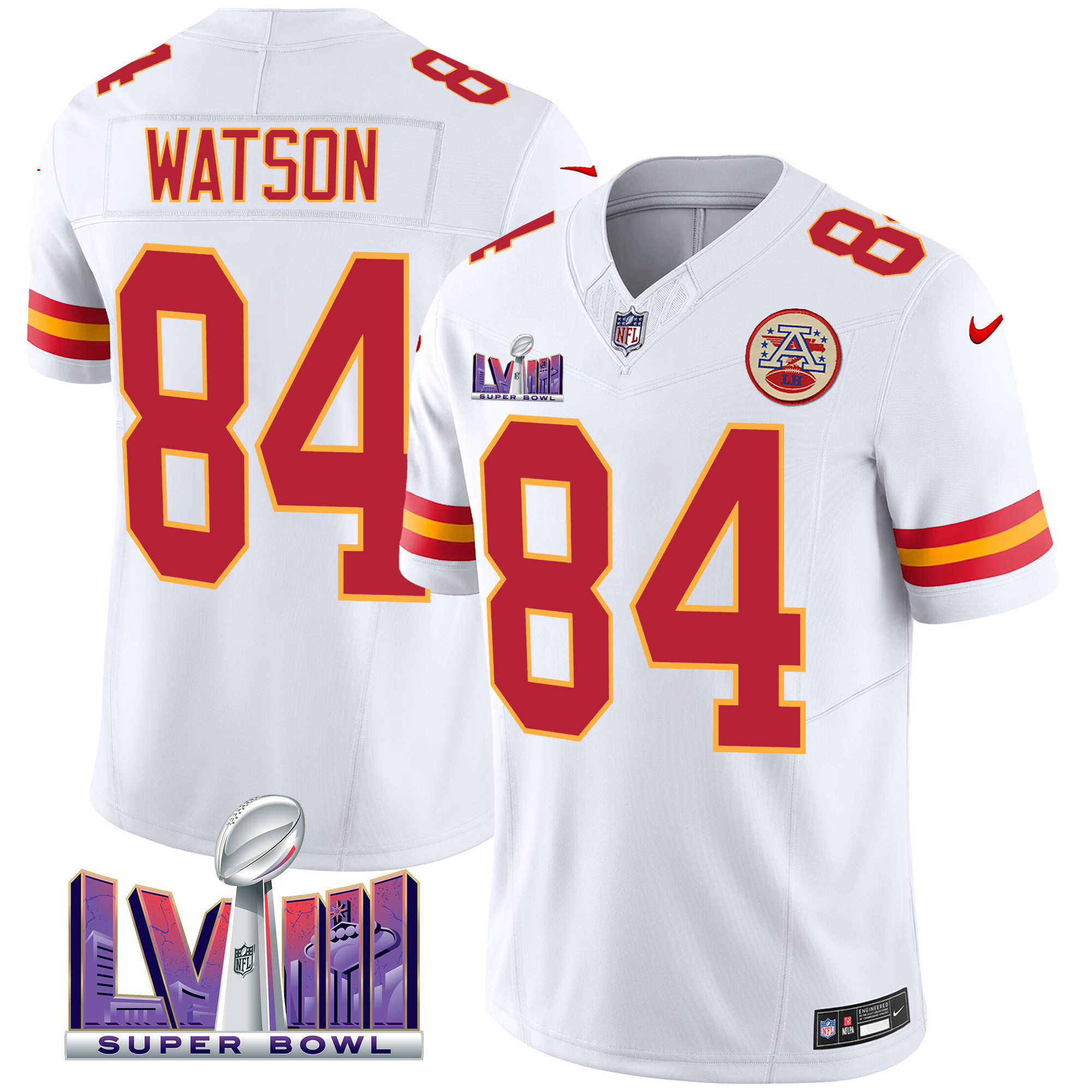 Justin Watson Men's Kansas City Chiefs Super Bowl LVIII Patch Vapor White Jersey - All Stitched