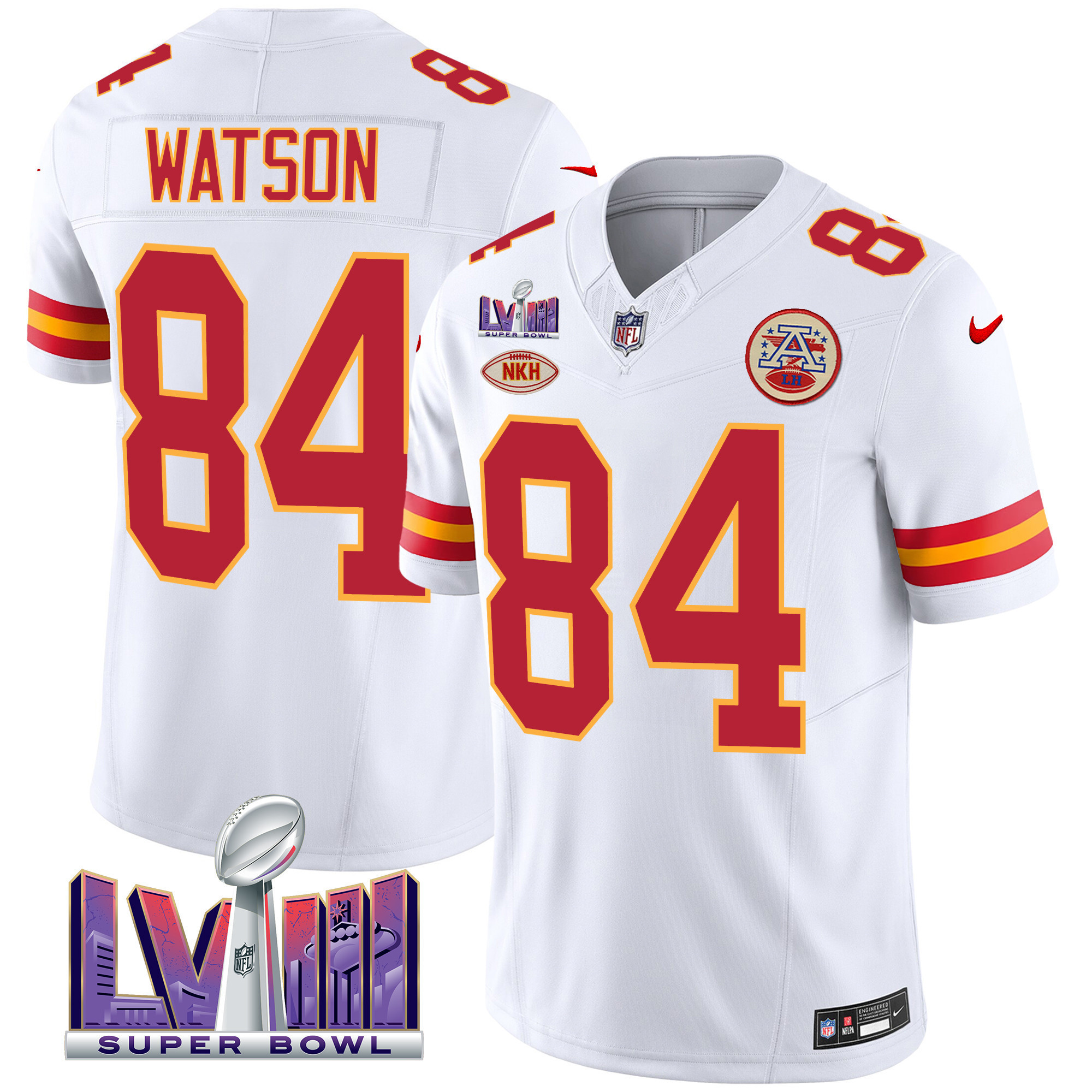 Justin Watson Men's Kansas City Chiefs Super Bowl LVIII Patch Vapor White Jersey - All Stitched