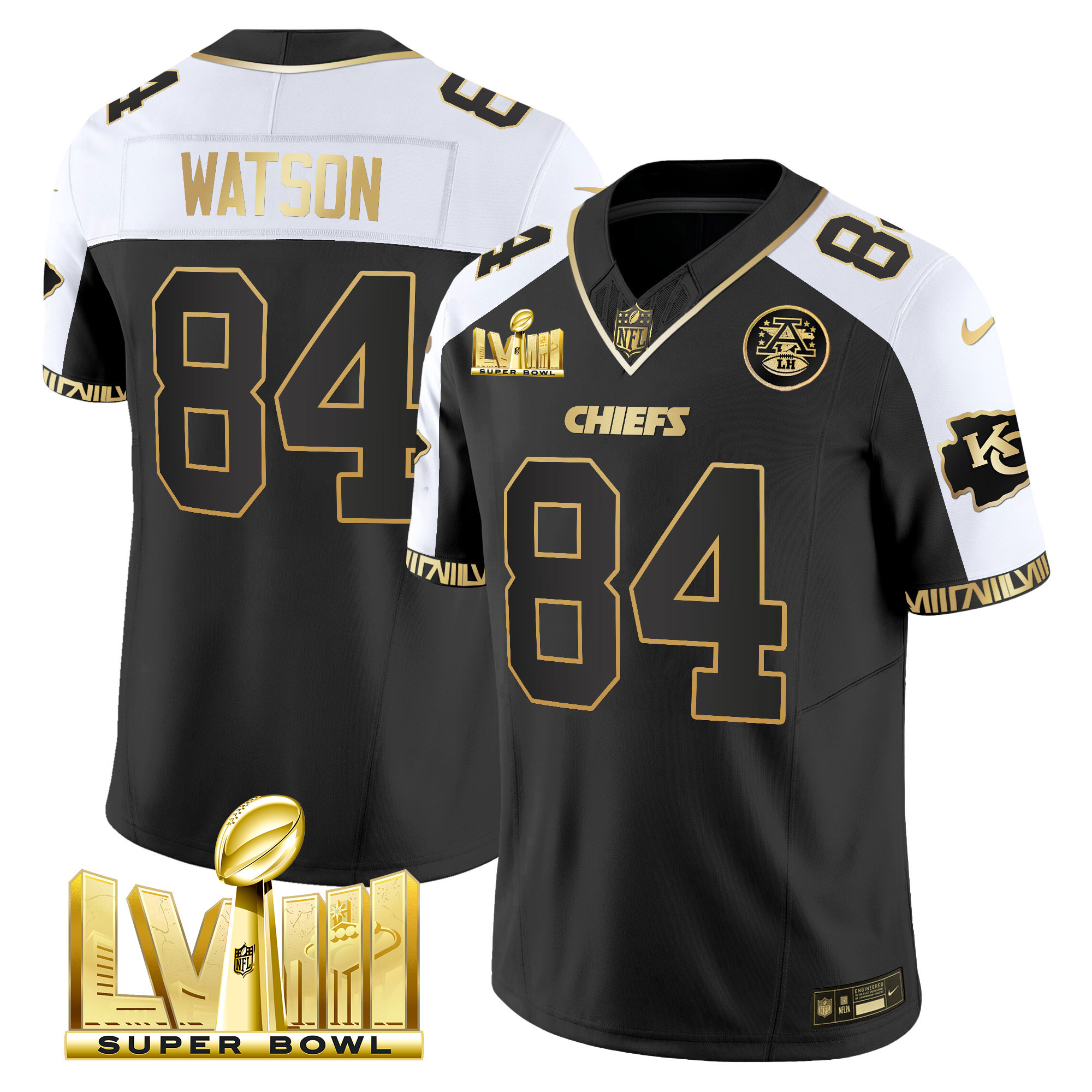 Justin Watson Men's Kansas City Chiefs Super Bowl LVIII Pattern Gold Vapor Alternate Jersey - All Stitched