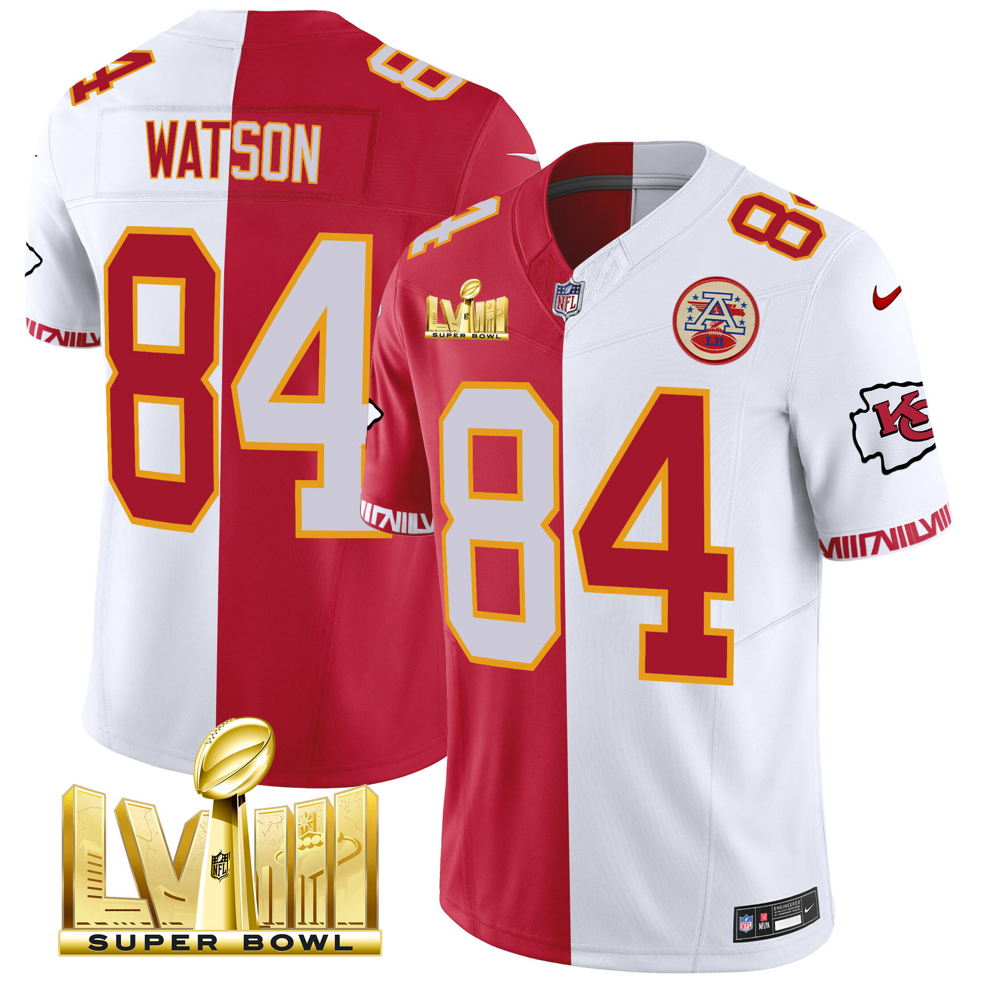 Justin Watson Men's Kansas City Chiefs Super Bowl LVIII Pattern Gold Vapor Split Jersey - All Stitched