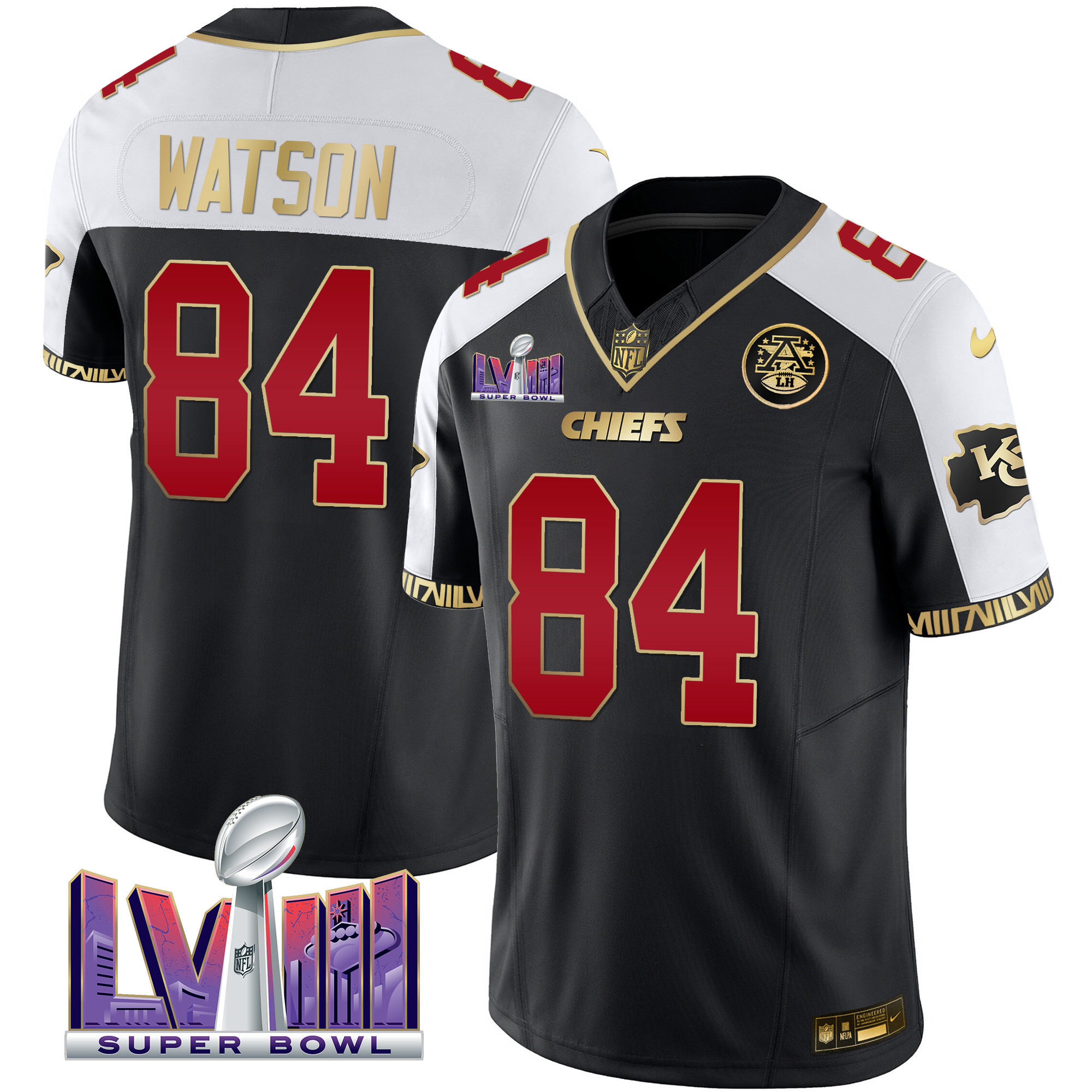 Justin Watson Men's Kansas City Chiefs Super Bowl LVIII Pattern Vapor Black Alternate Jersey - All Stitched