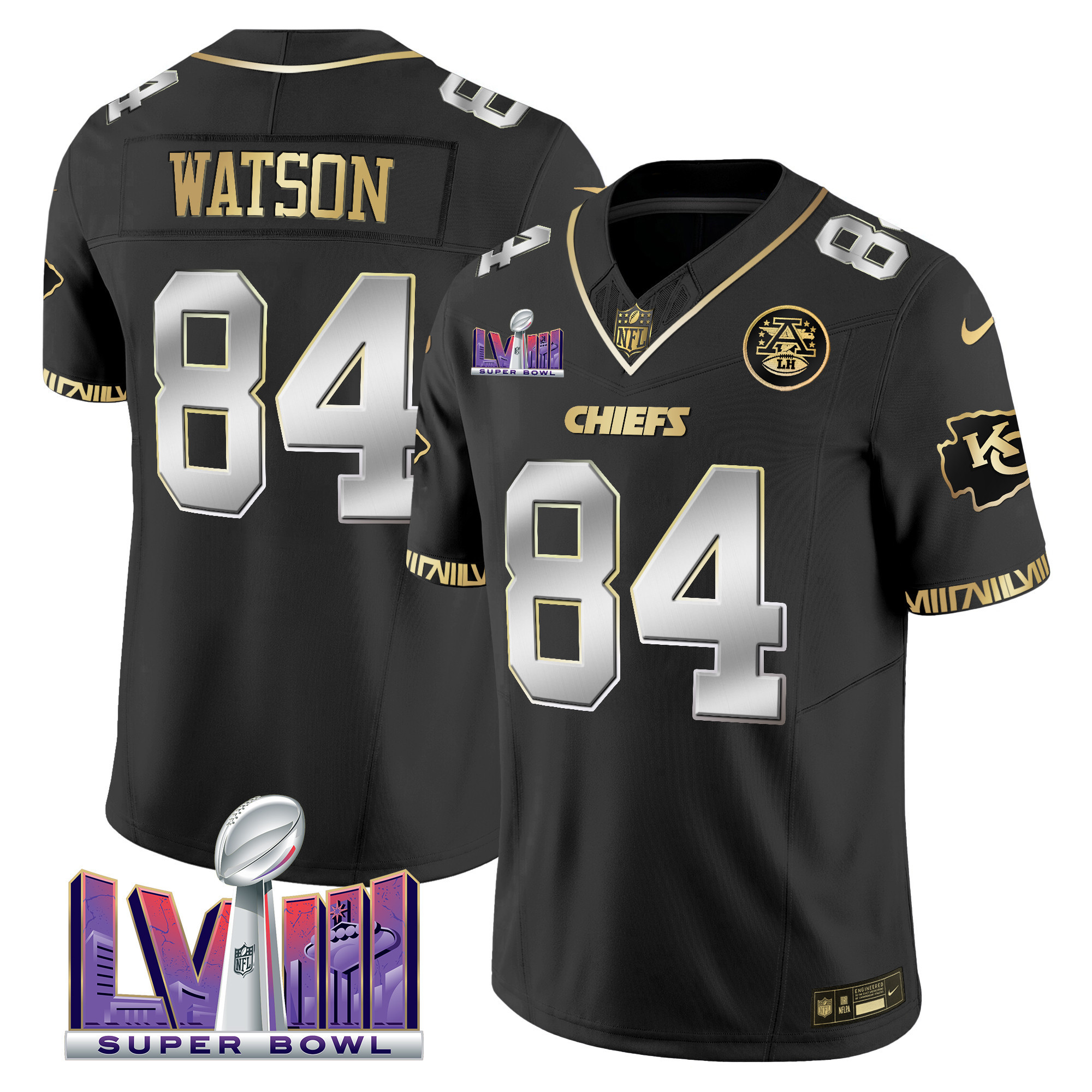 Justin Watson Men's Kansas City Chiefs Super Bowl LVIII Pattern Vapor Black Limited Jersey - All Stitched